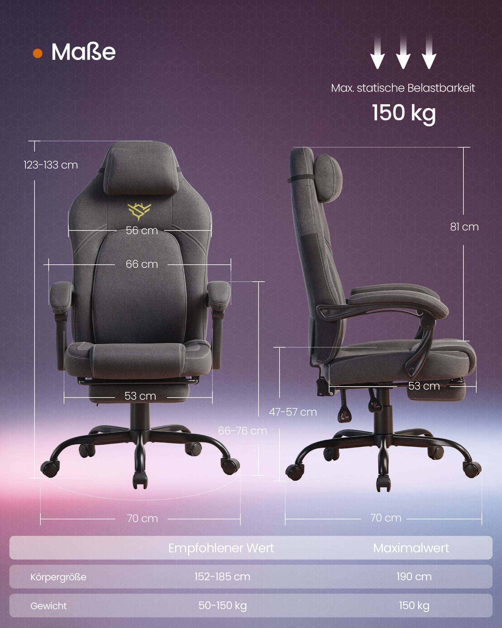 Ergonomska gaming stolica s osloncem za noge, 70 x 70 x (119–129) cm, siva | SONGMICS