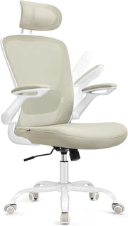 Ergonomska uredska stolica s mrežastim naslonom, 64 x 64 x 115–130 cm, bež | SONGMICS