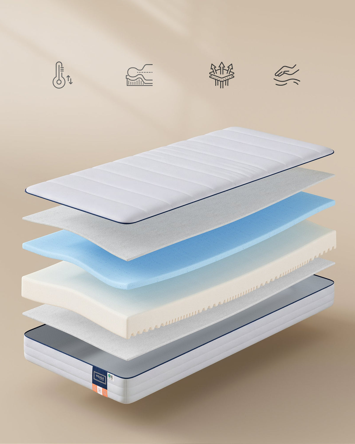 VASAGLE 7-zonski gel memory foam madrac, 90 x 200 x 16 cm, H3
