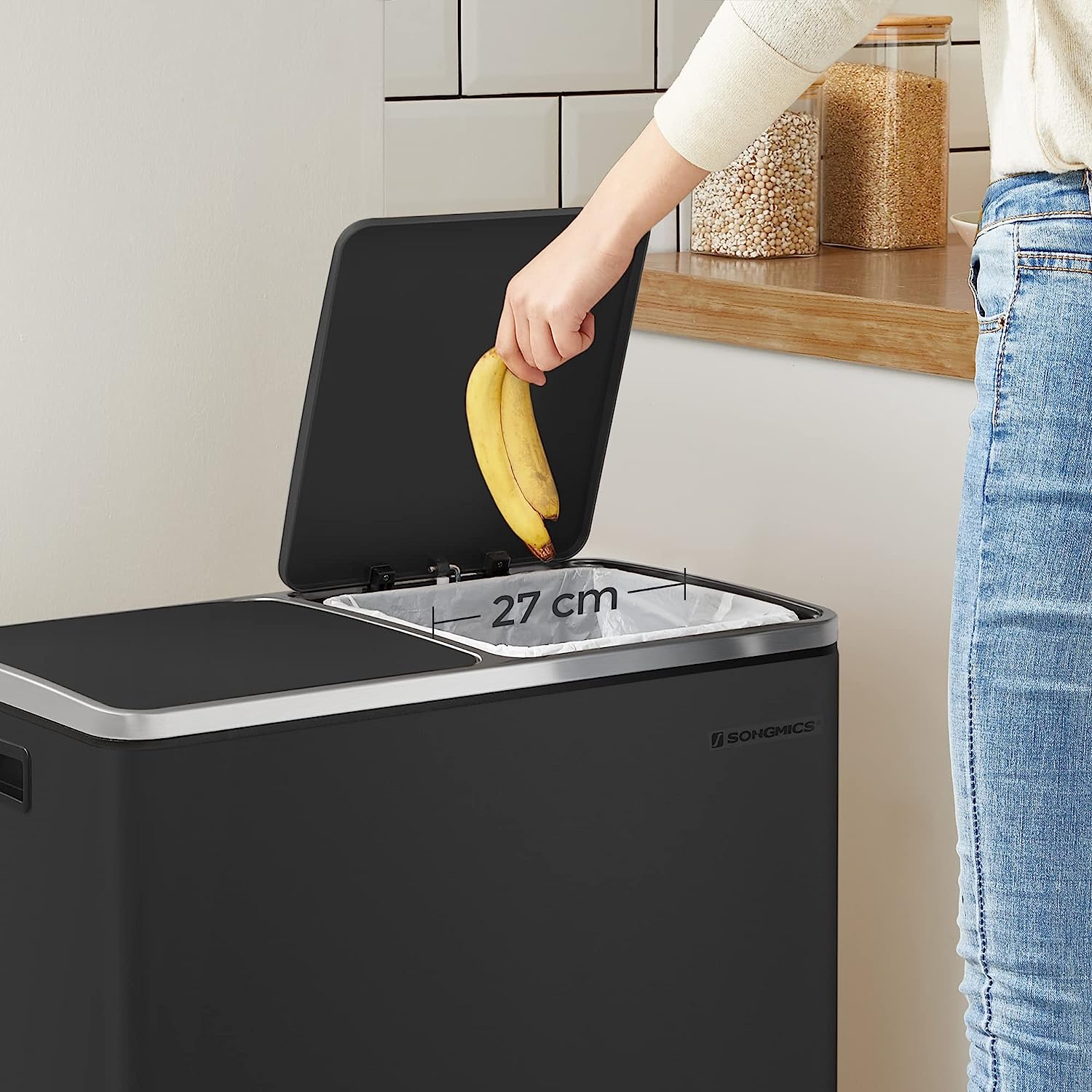 Airless metalna pedala dupla kanta za smeće, 2 x 30L, sa 15 vreća za smeće, crna | SONGMICS-vitahome.hr