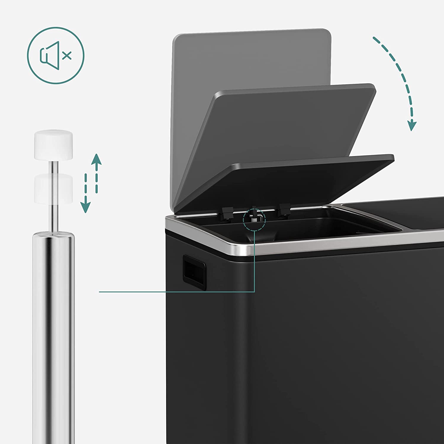 Airless metalna pedala dupla kanta za smeće, 2 x 30L, sa 15 vreća za smeće, crna | SONGMICS-vitahome.hr