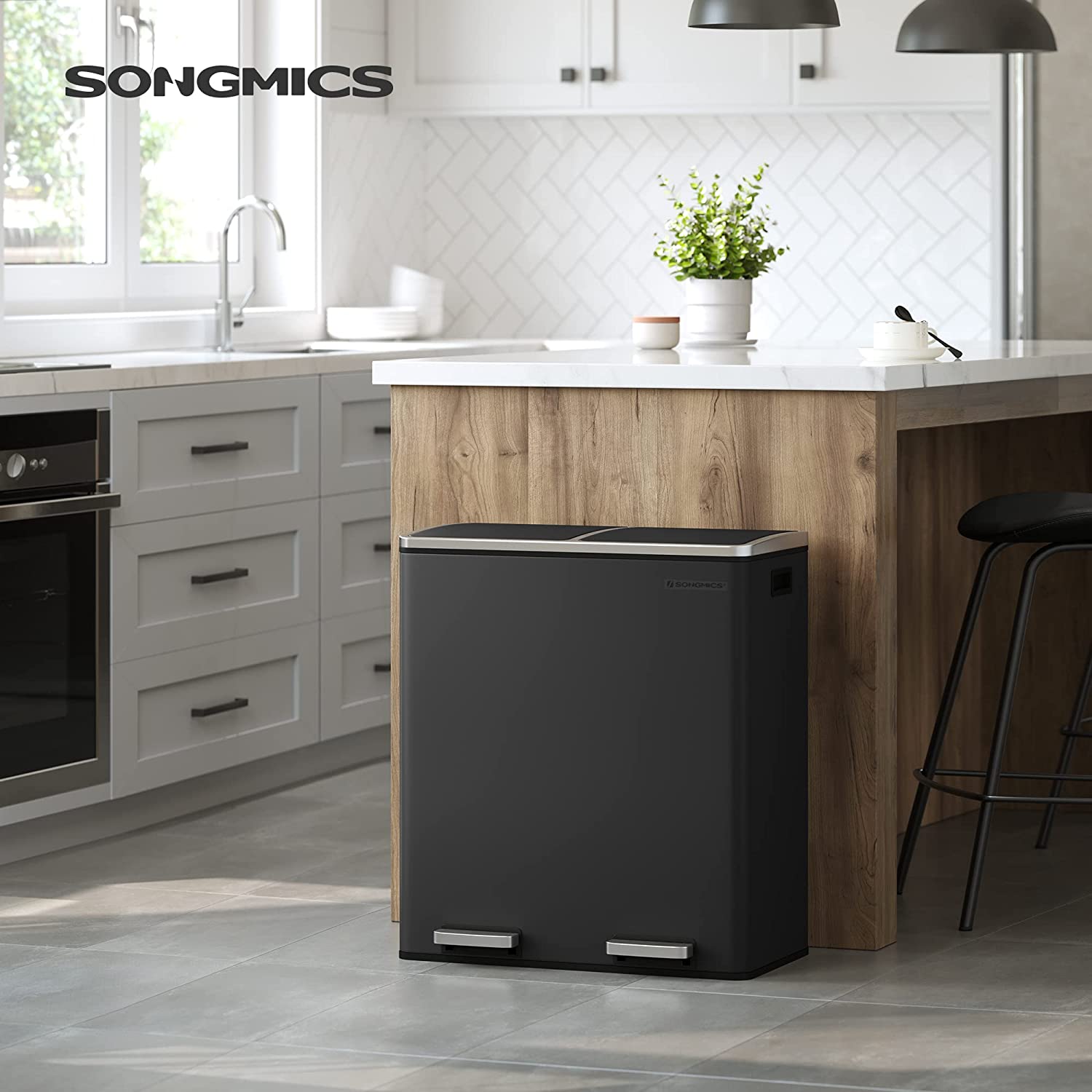 Airless metalna pedala dupla kanta za smeće, 2 x 30L, sa 15 vreća za smeće, crna | SONGMICS-vitahome.hr