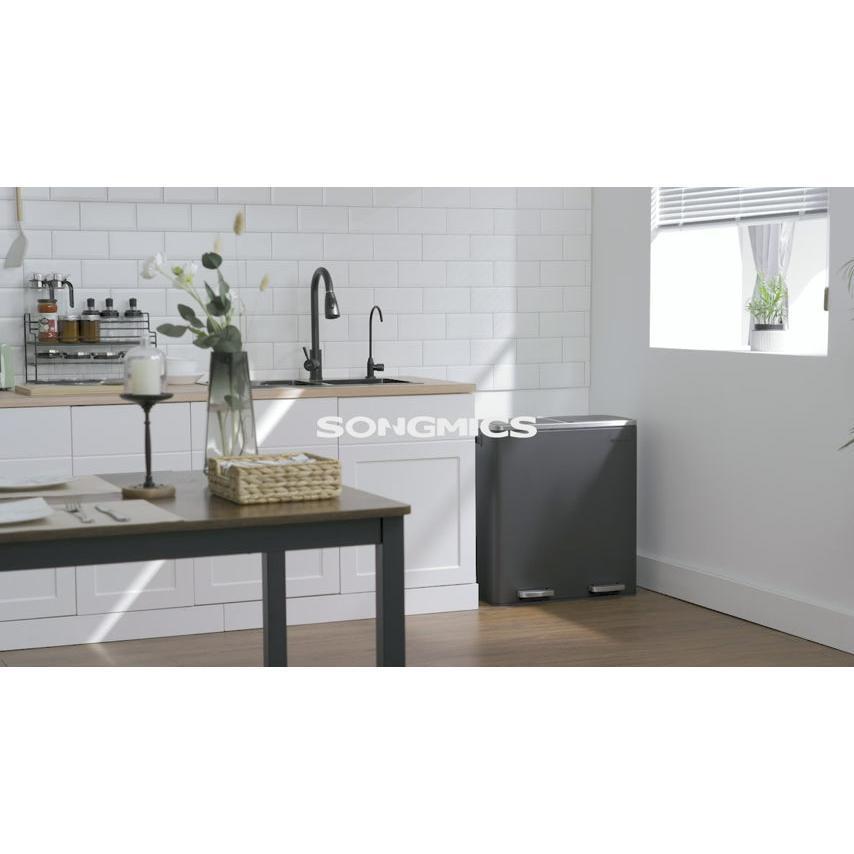 Airless metalna pedala dupla kanta za smeće, 2 x 30L, sa 15 vreća za smeće, crna | SONGMICS-vitahome.hr