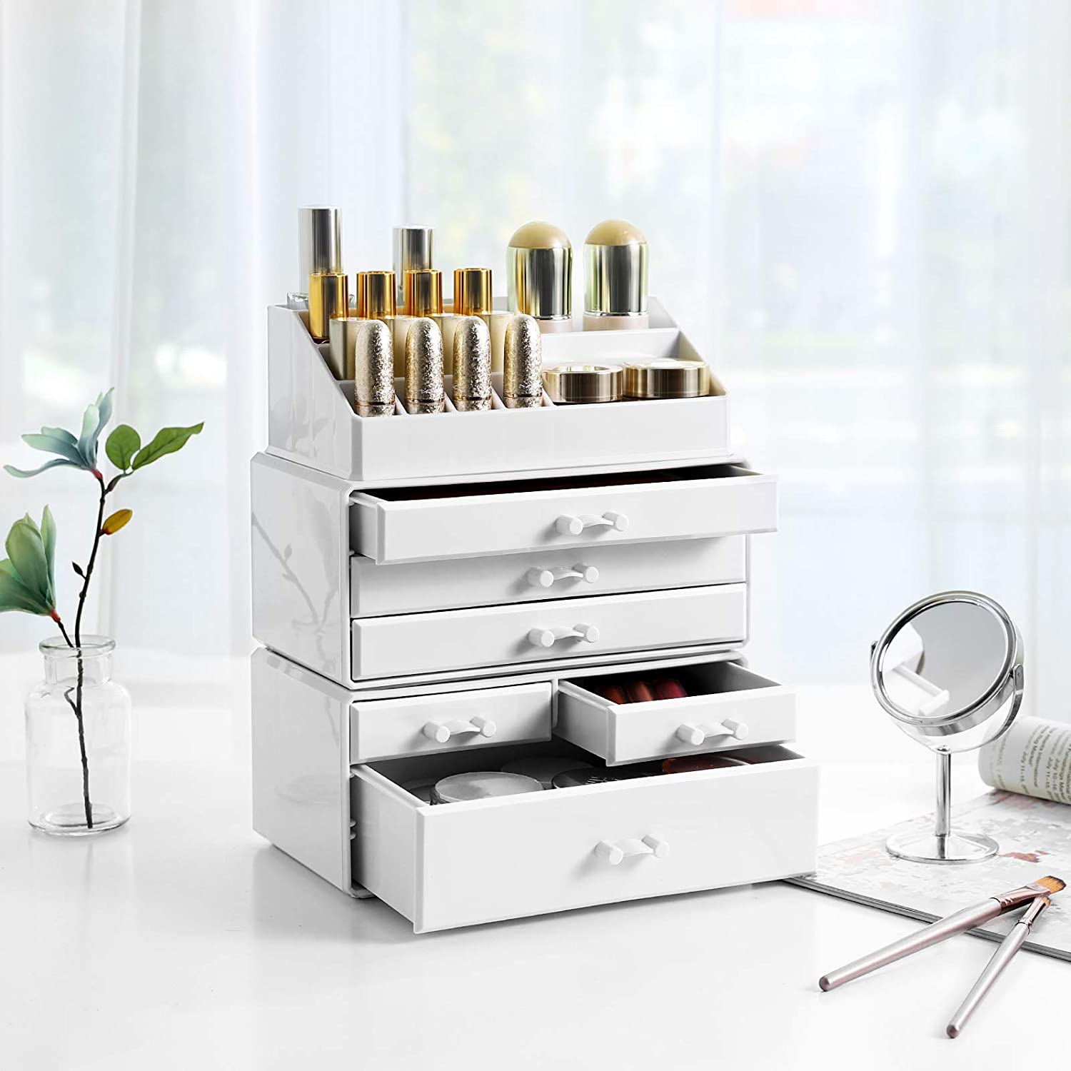 Akrilni kozmetički organizator s 6 ladica, bijeli | SONGMICS-vitahome.hr