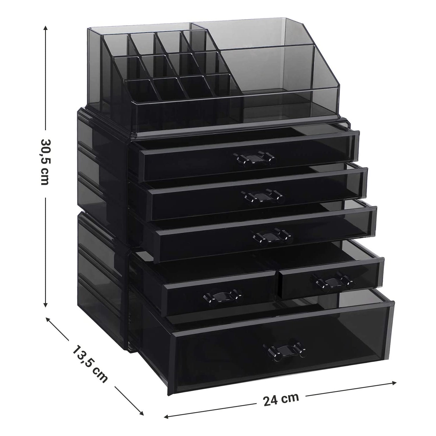 Akrilni kozmetički organizator s 6 ladica, crni | SONGMICS-vitahome.hr