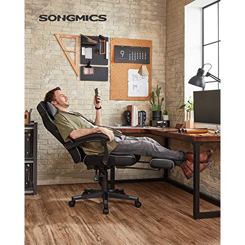 Állítható irodai szék, forgószék teleszkópos lábtámlával, fekete és szürke-SONGMICS-Vita Home