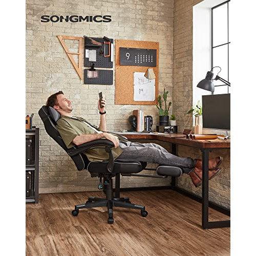 Állítható irodai szék, forgószék teleszkópos lábtámlával, fekete és szürke-SONGMICS-Vita Home