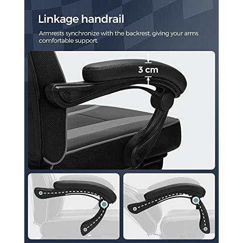 Állítható irodai szék, forgószék teleszkópos lábtámlával, fekete és szürke-SONGMICS-Vita Home