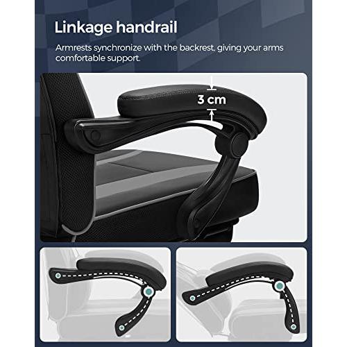 Állítható irodai szék, forgószék teleszkópos lábtámlával, fekete és szürke-SONGMICS-Vita Home