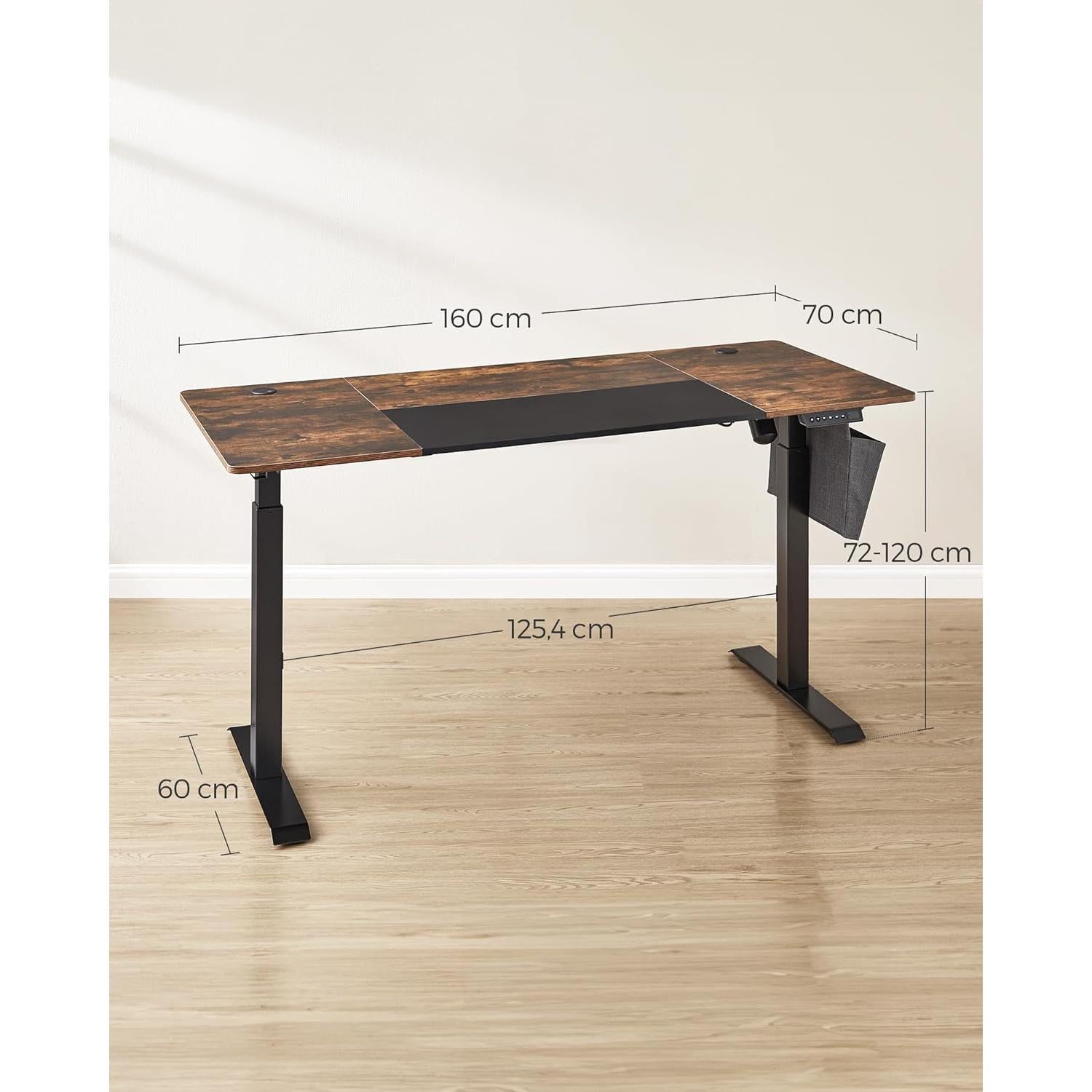 Állítható Magasságú Íróasztal, 70 x 160 x (72-120) cm, vintage barna-fekete-SONGMICS-Vita Home