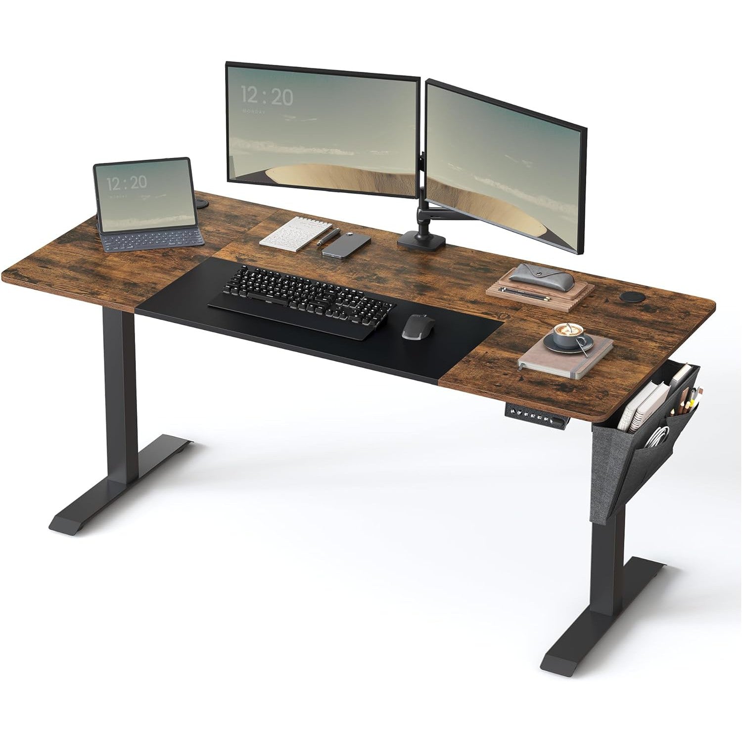 Állítható Magasságú Íróasztal, 70 x 160 x (72-120) cm, vintage barna-fekete-SONGMICS-Vita Home