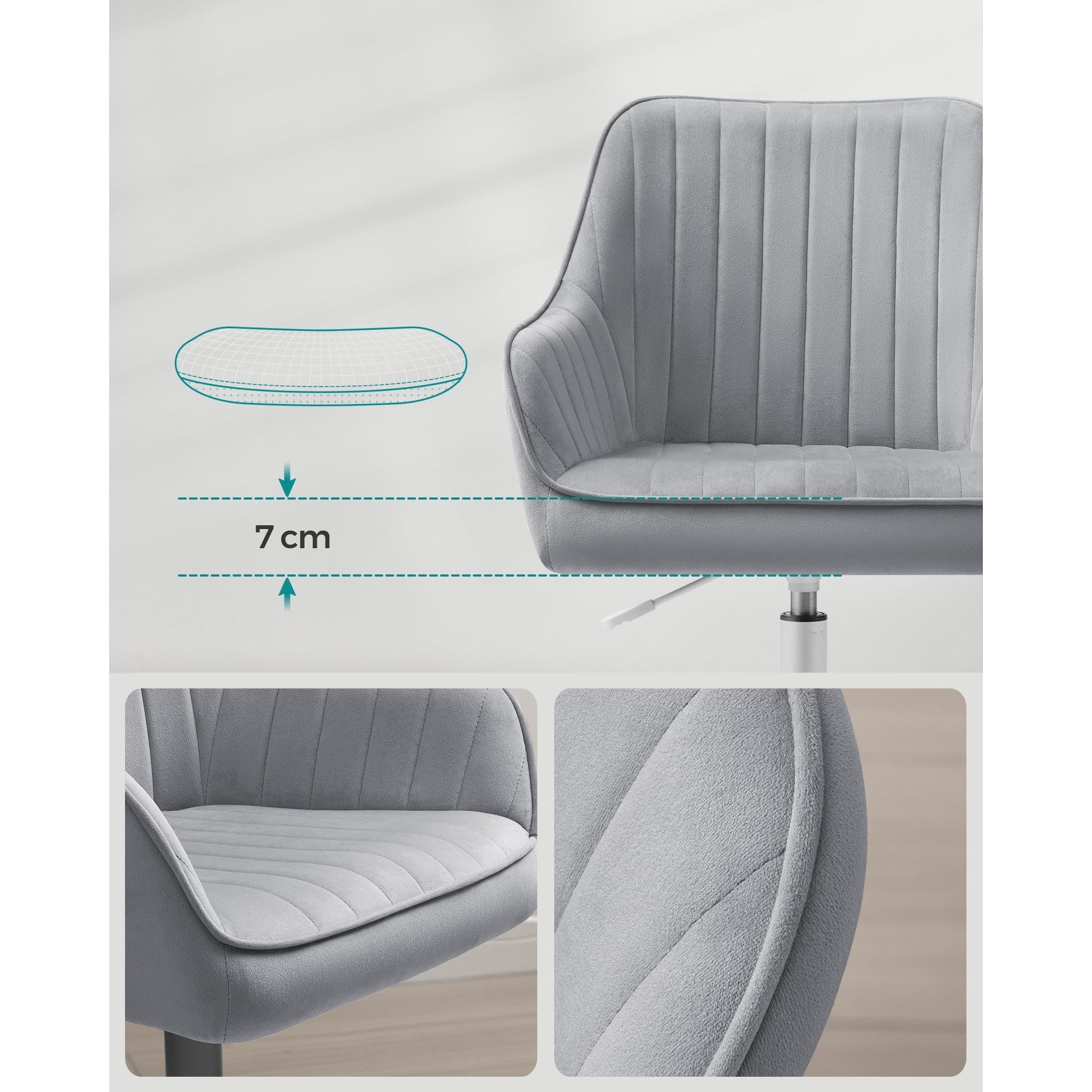 Állítható magasságú irodai szék, bársony forgószék, szürke-SONGMICS-Vita Home