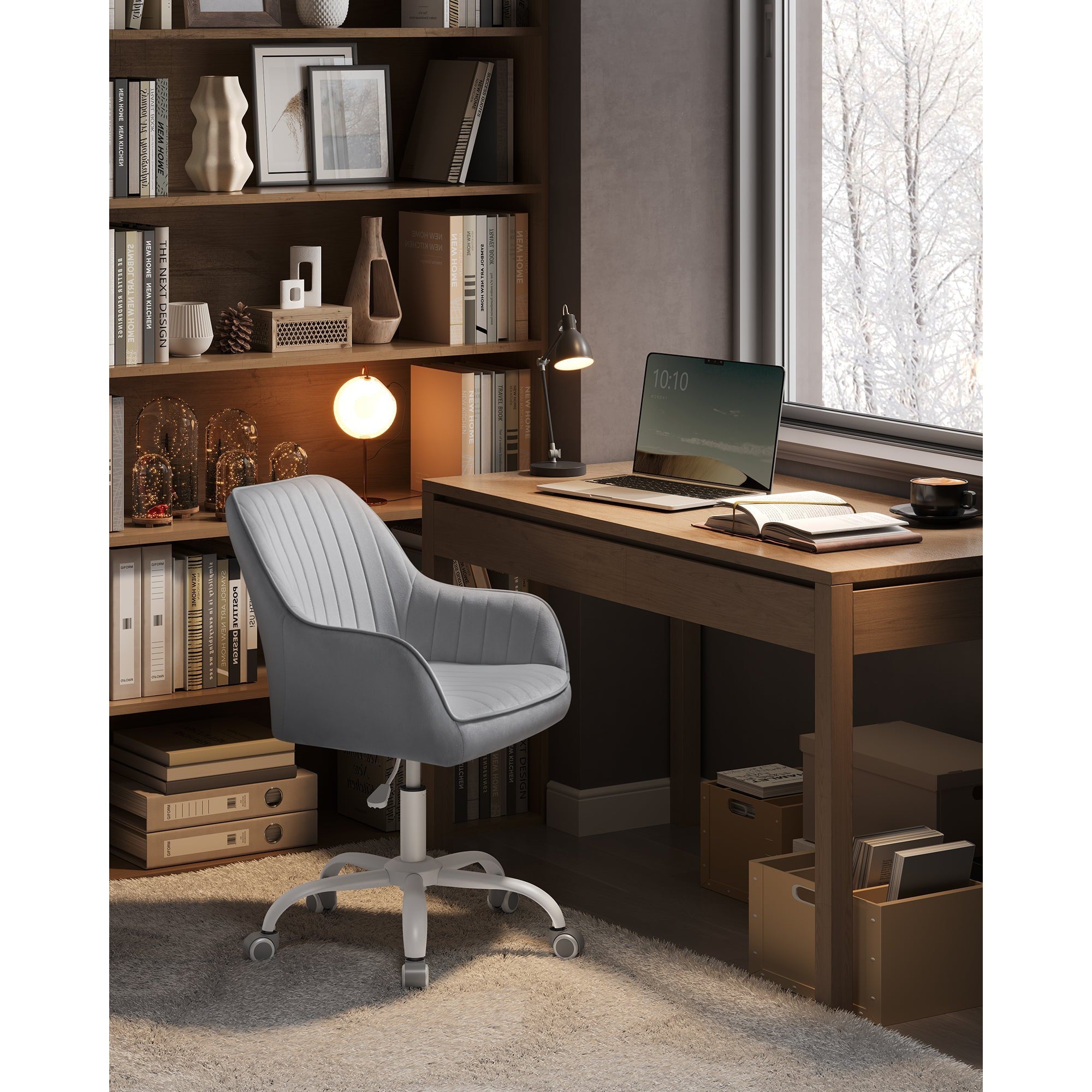 Állítható magasságú irodai szék, bársony forgószék, szürke-SONGMICS-Vita Home