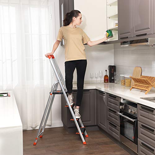 Aluminijske ljestve s 4 stepenice, nosivosti do 150 kg, crno-narančaste | SONGMICS-vitahome.hr