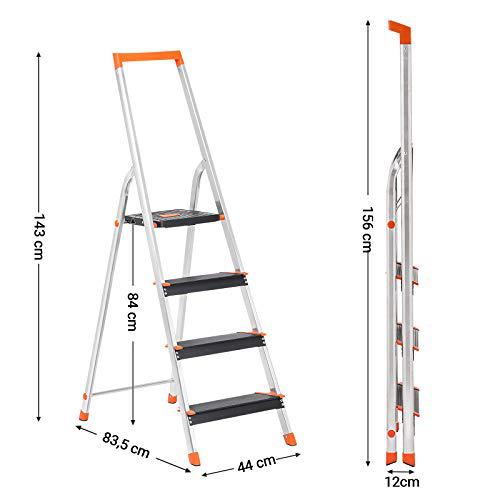Aluminijske ljestve s 4 stepenice, nosivosti do 150 kg, crno-narančaste | SONGMICS-vitahome.hr