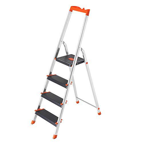Aluminijske ljestve s 4 stepenice, nosivosti do 150 kg, crno-narančaste | SONGMICS-vitahome.hr