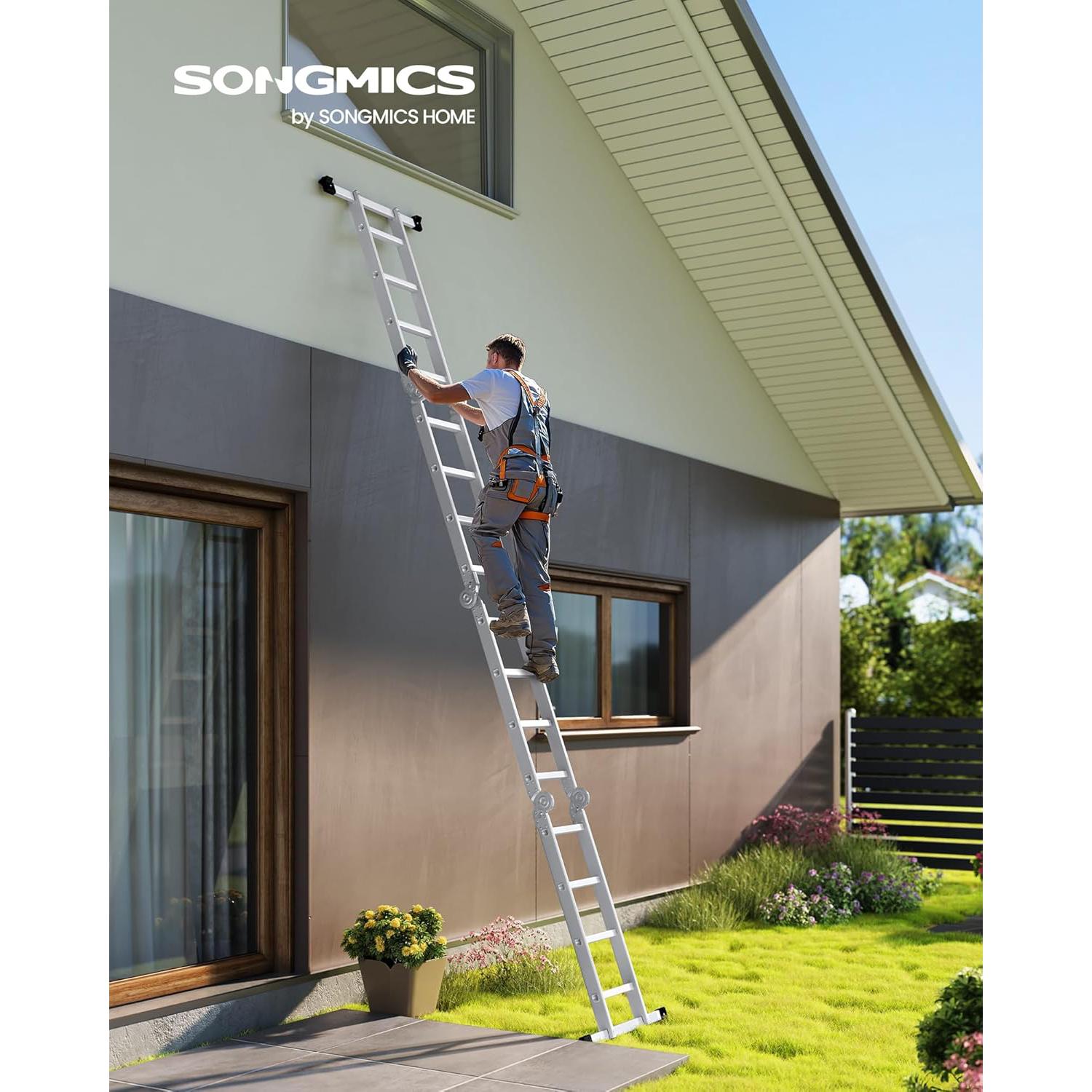 Aluminijske sklopive ljestve, 16 stepenica, nosivost do 150 kg, srebrne | SONGMICS-vitahome.hr