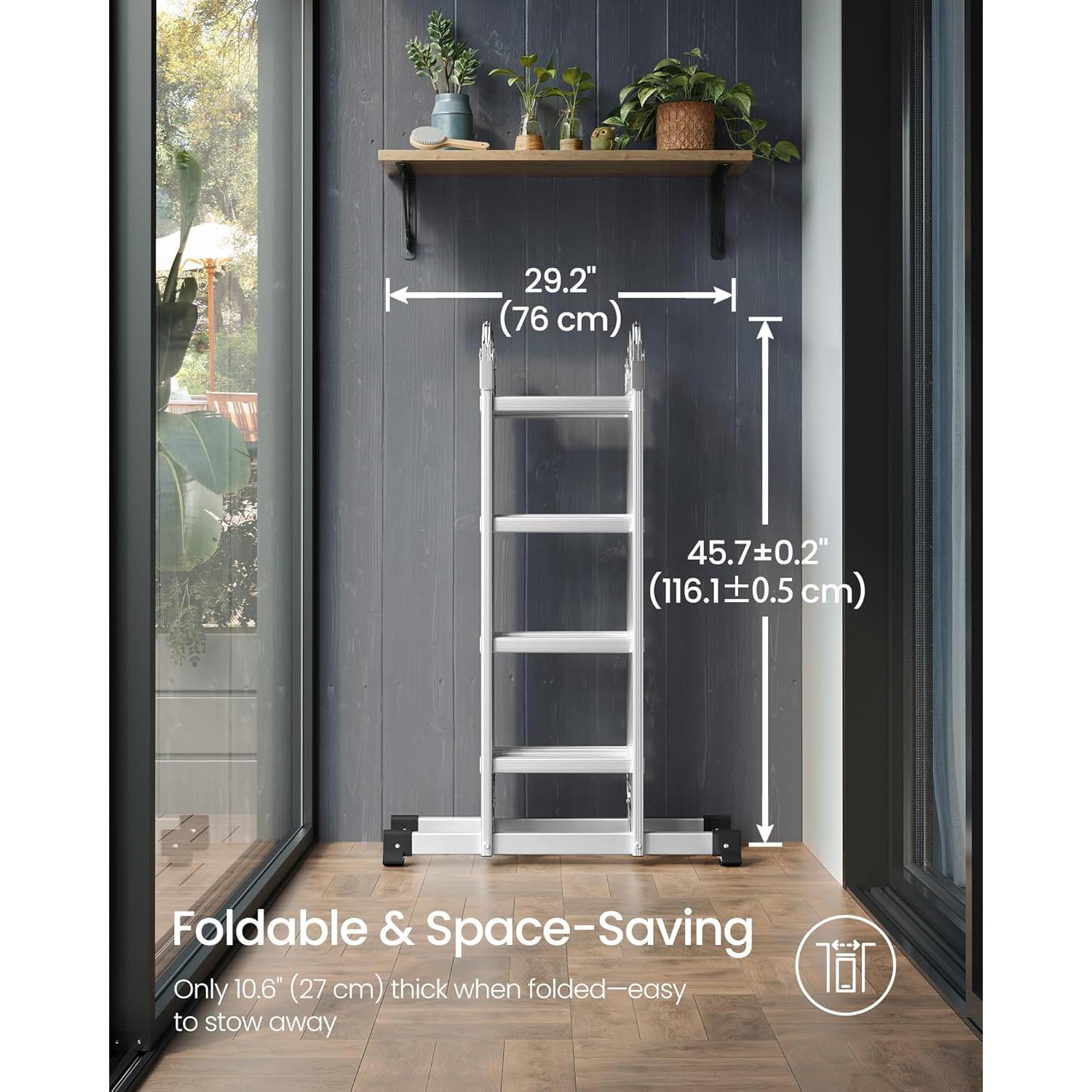 Aluminijske sklopive ljestve, 16 stepenica, nosivost do 150 kg, srebrne | SONGMICS-vitahome.hr