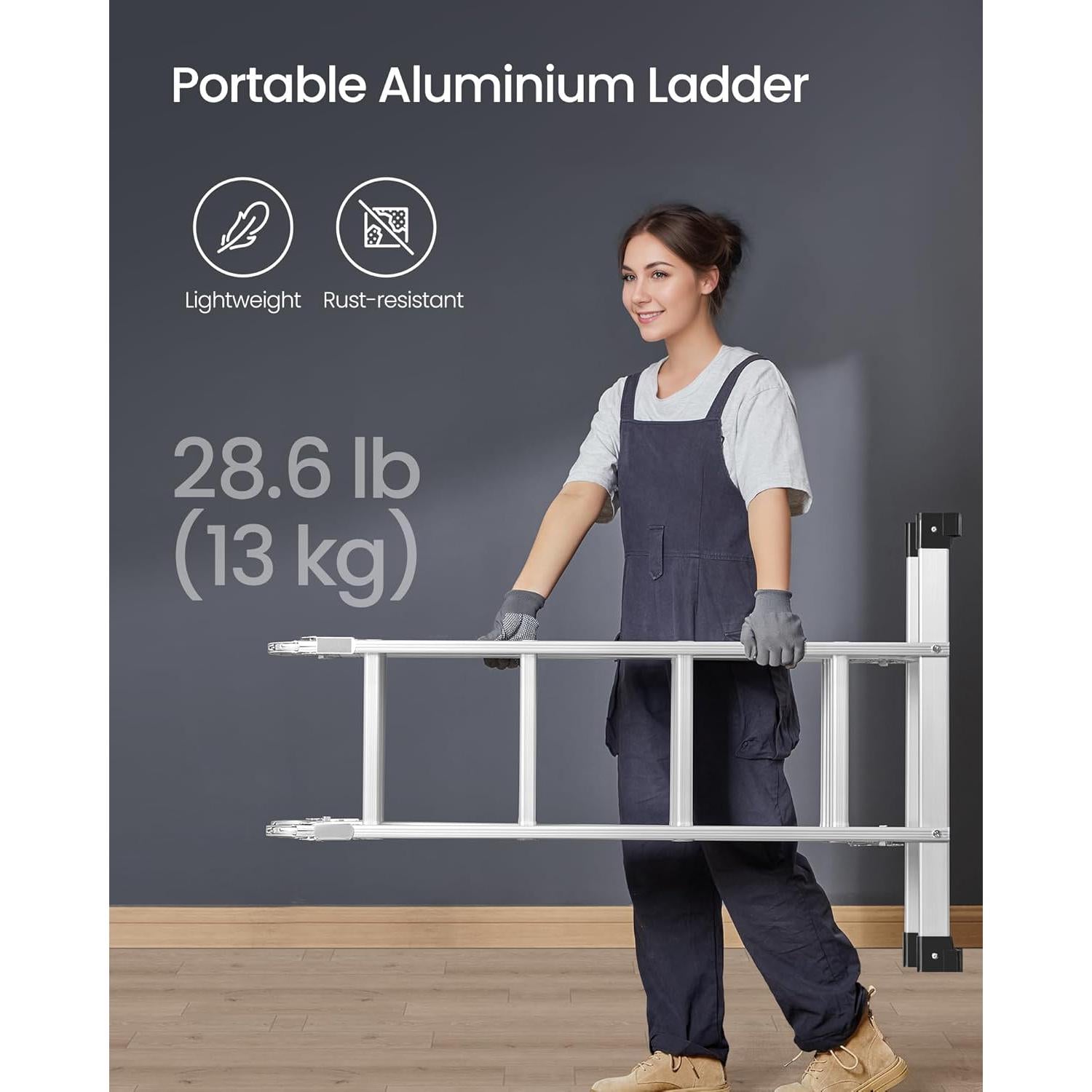 Aluminijske sklopive ljestve, 16 stepenica, nosivost do 150 kg, srebrne | SONGMICS-vitahome.hr