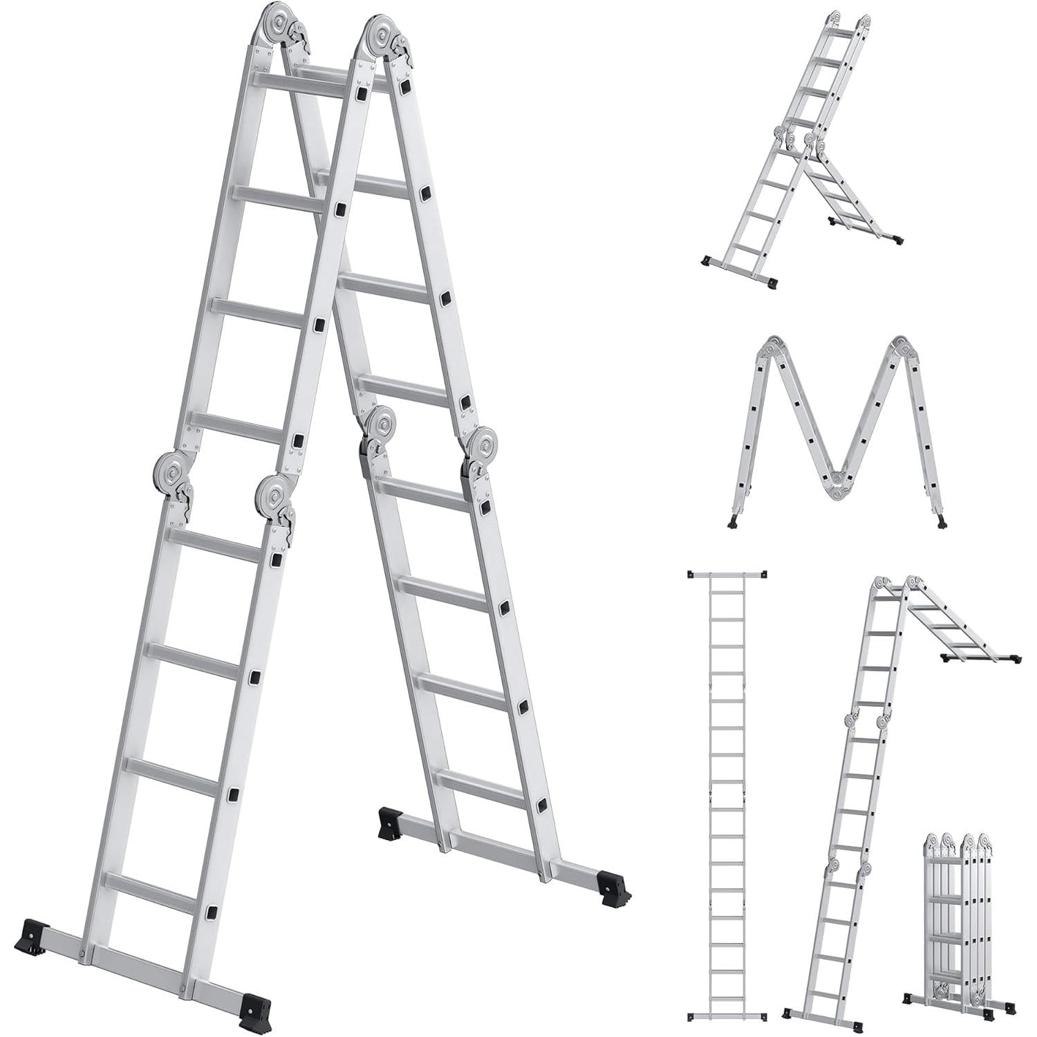 Aluminijske sklopive ljestve, 16 stepenica, nosivost do 150 kg, srebrne | SONGMICS-vitahome.hr