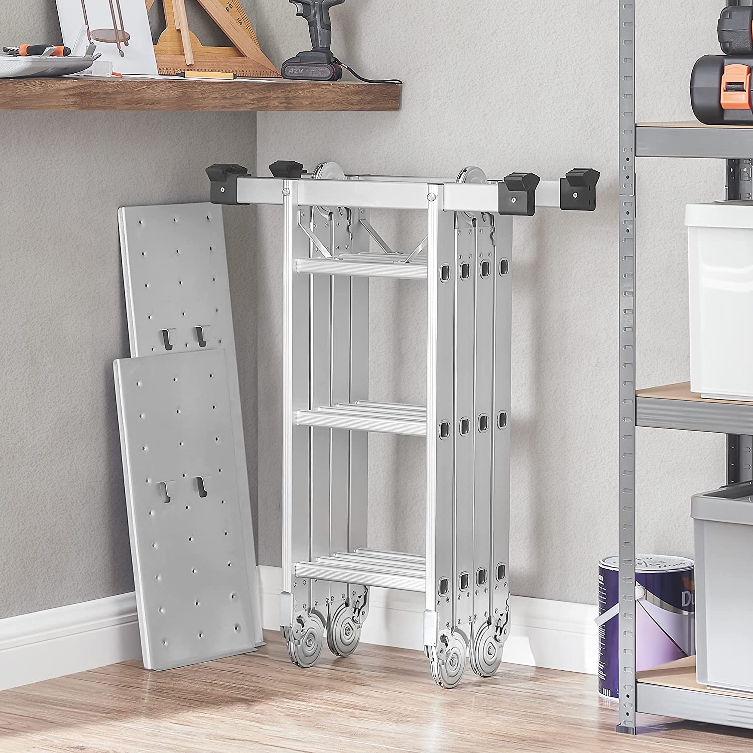 Aluminijske, zglobne, višenamjenske ljestve sa 12 stepenica, srebrne | SONGMICS-vitahome.hr