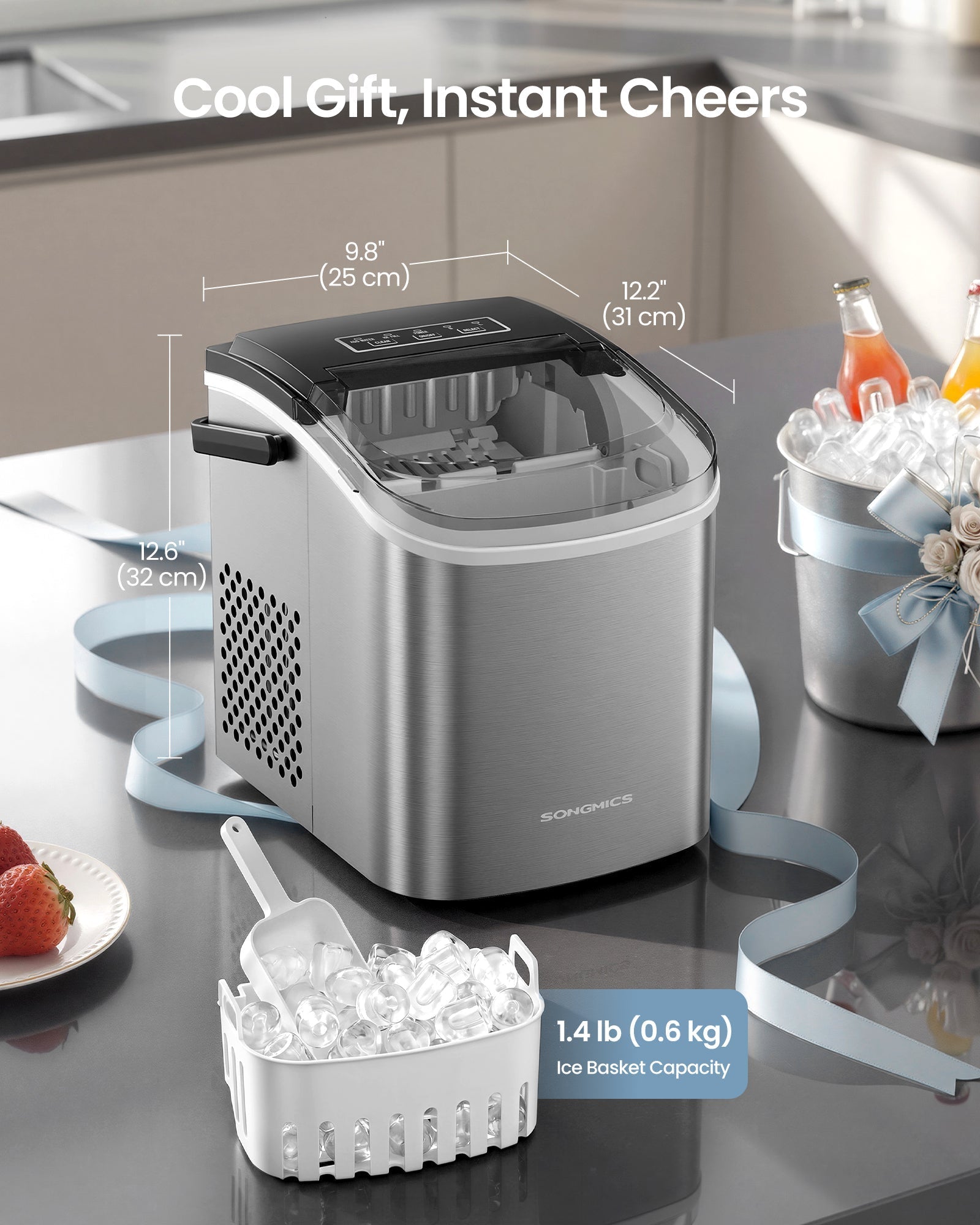 Aparat za led, 12 kg/24 h, samoočišćenje, prijenosni – srebrni