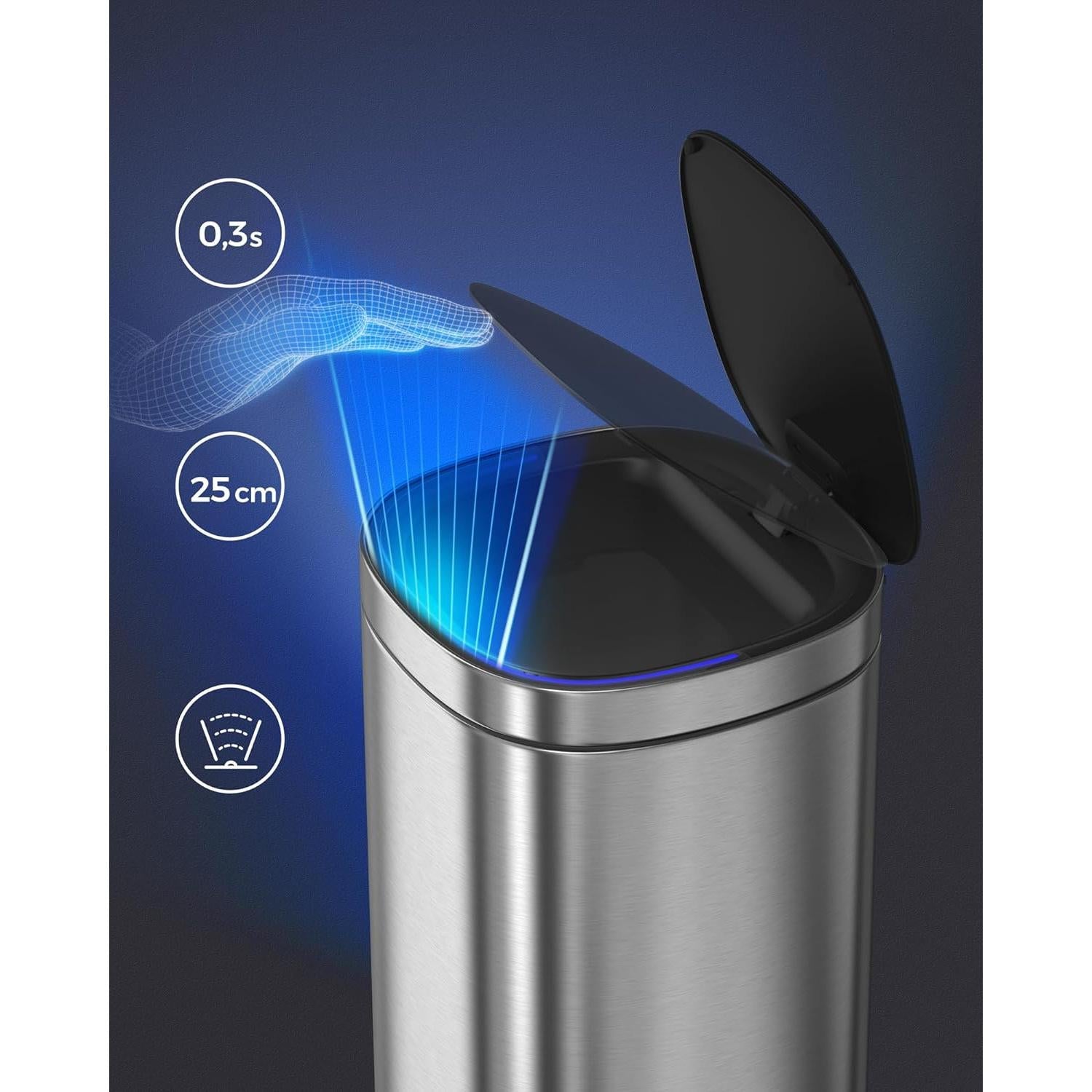 Automatska kanta za smeće s senzorom pokreta, 50l, srebrne boje | SONGMICS-vitahome.hr