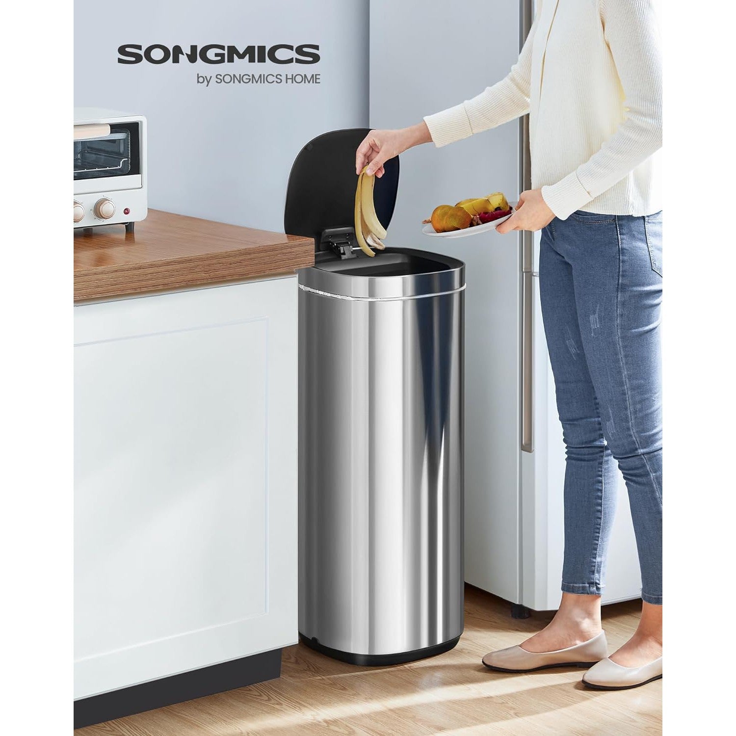 Automatska kanta za smeće s senzorom pokreta, 50l, srebrne boje | SONGMICS-vitahome.hr