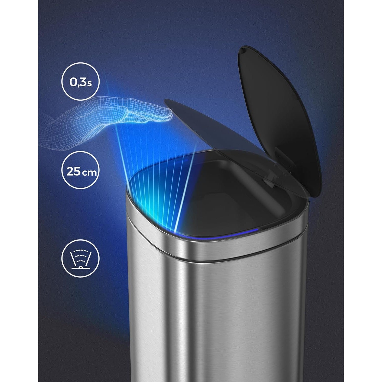 Automatska kanta za smeće s senzorom pokreta, 50l, srebrne boje | SONGMICS-vitahome.hr
