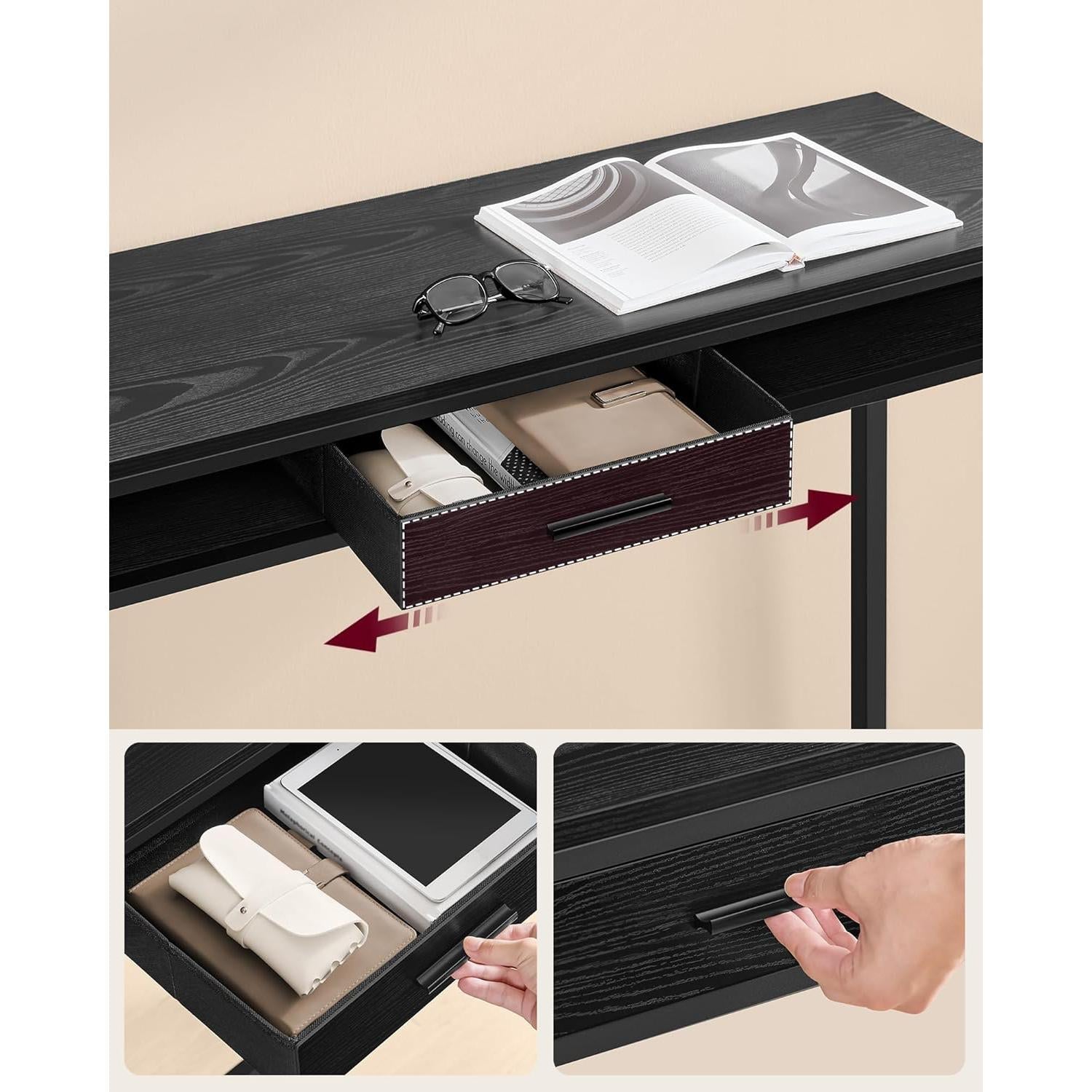Bar stol s utičnicom za punjenje i ladicom, 40 x 100 x 104,6 cm, crni | VASAGLE-vitahome.hr