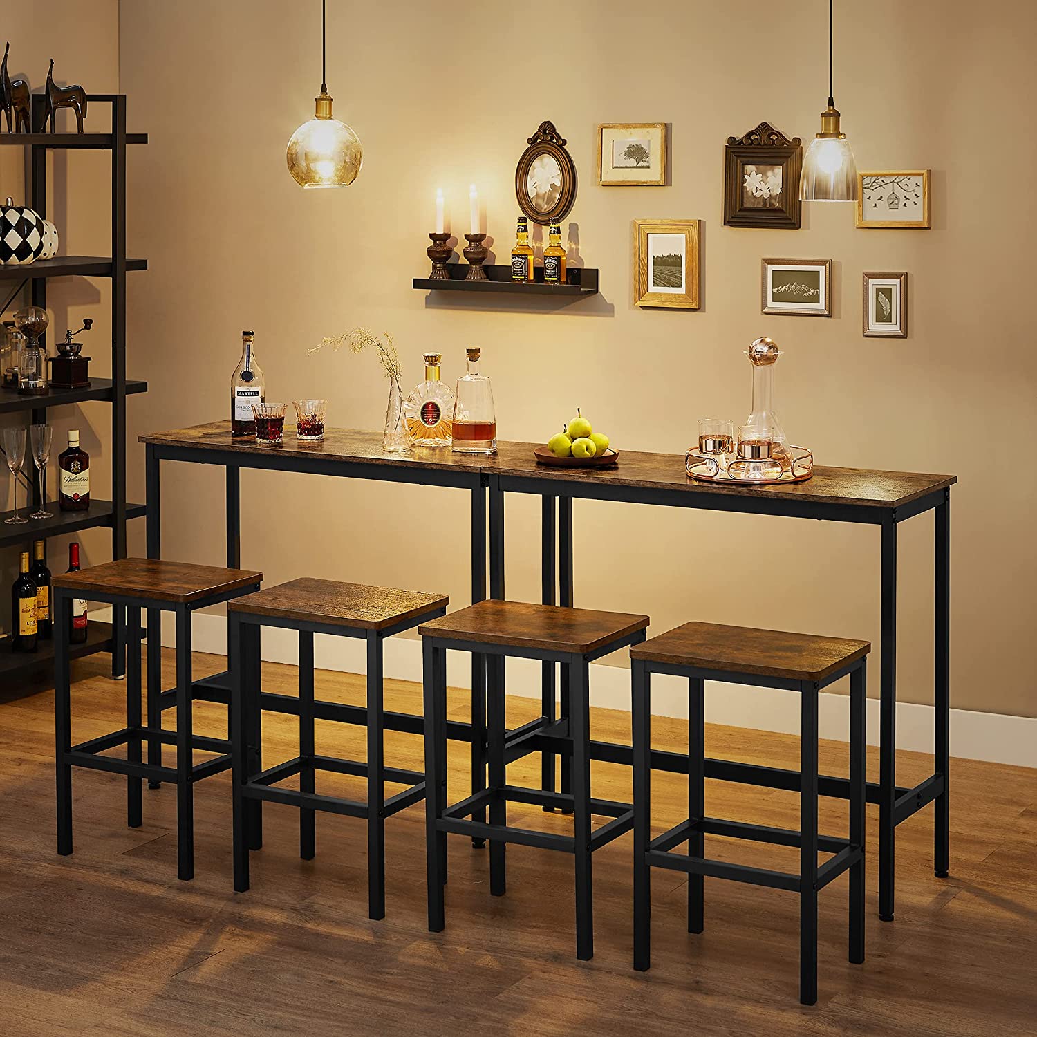 Barski stol s 2 barske stolice, 100 x 90 x 40 cm, rustikalno smeđa i crna | VASAGLE-vitahome.hr