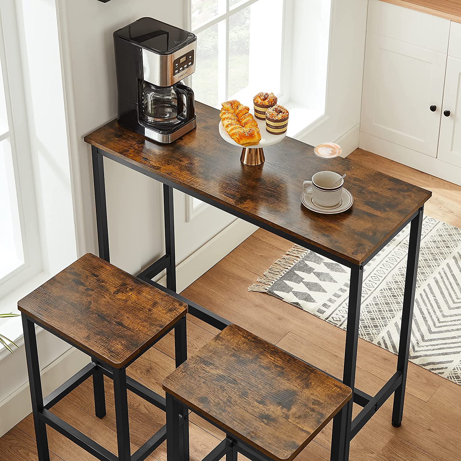 Barski stol s 2 barske stolice, 100 x 90 x 40 cm, rustikalno smeđa i crna | VASAGLE-vitahome.hr