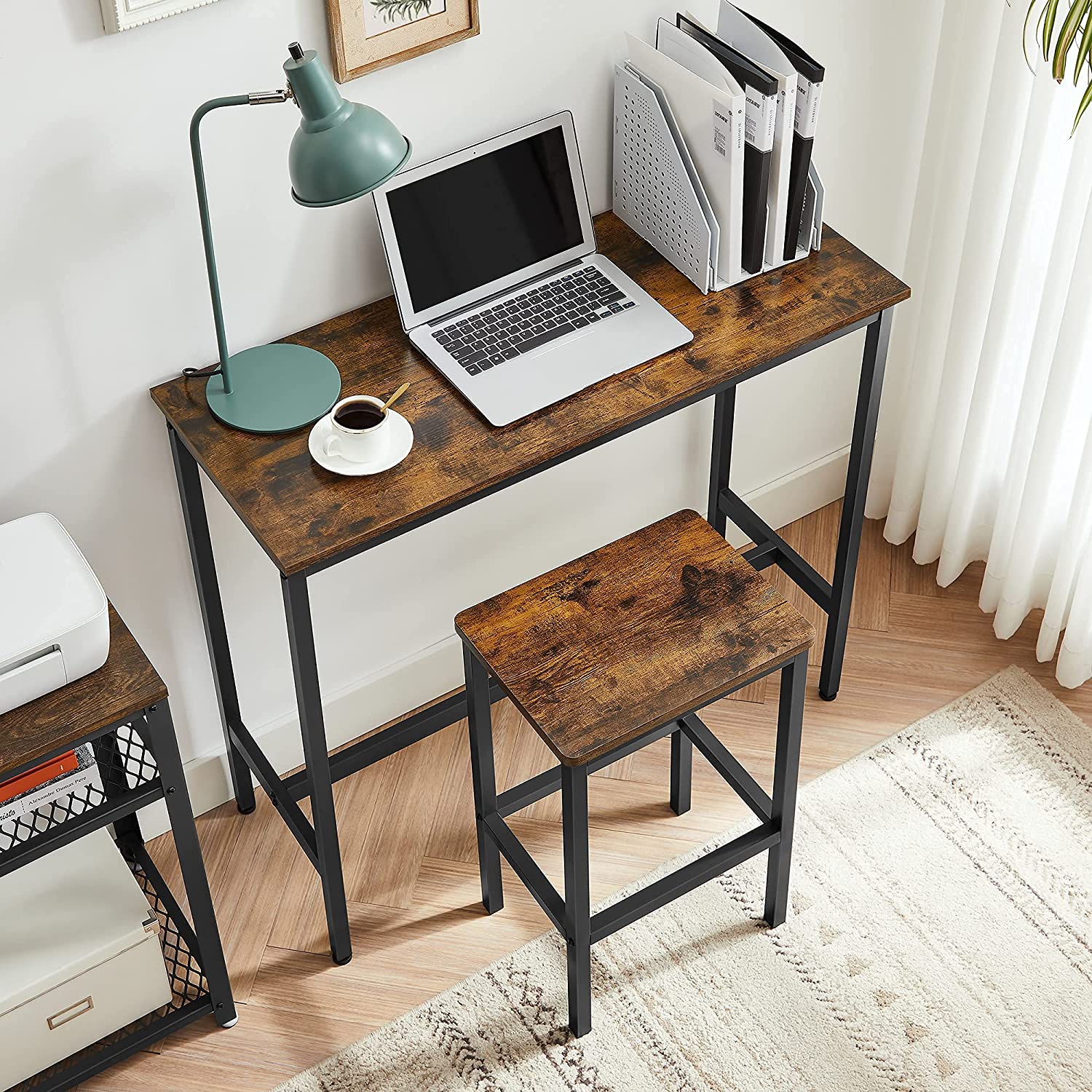 Barski stol s 2 barske stolice, 100 x 90 x 40 cm, rustikalno smeđa i crna | VASAGLE-vitahome.hr