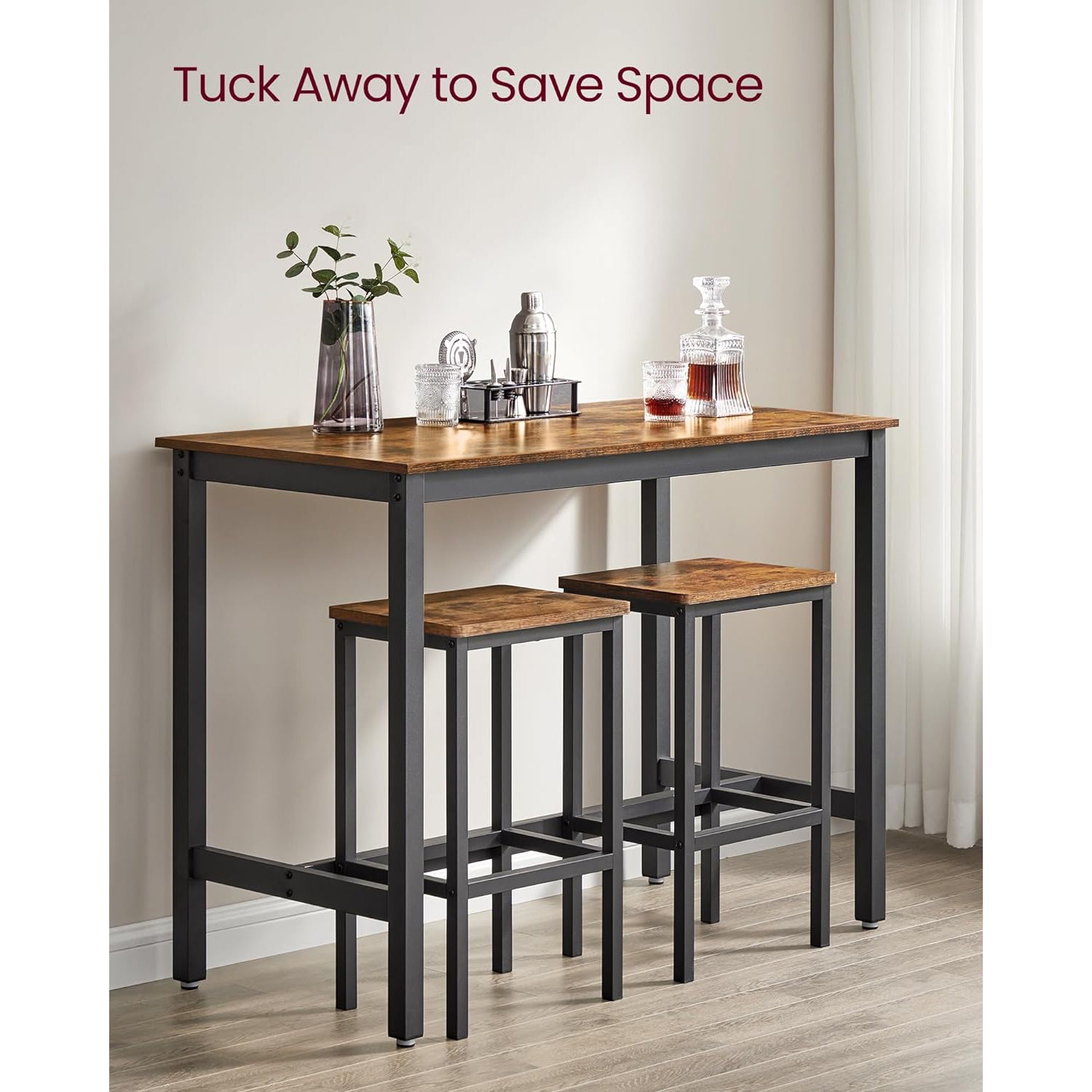 Barski stol s 2 barske stolice, 120 x 60 x 90 cm, vintage smeđa i crna | VASAGLE-vitahome.hr