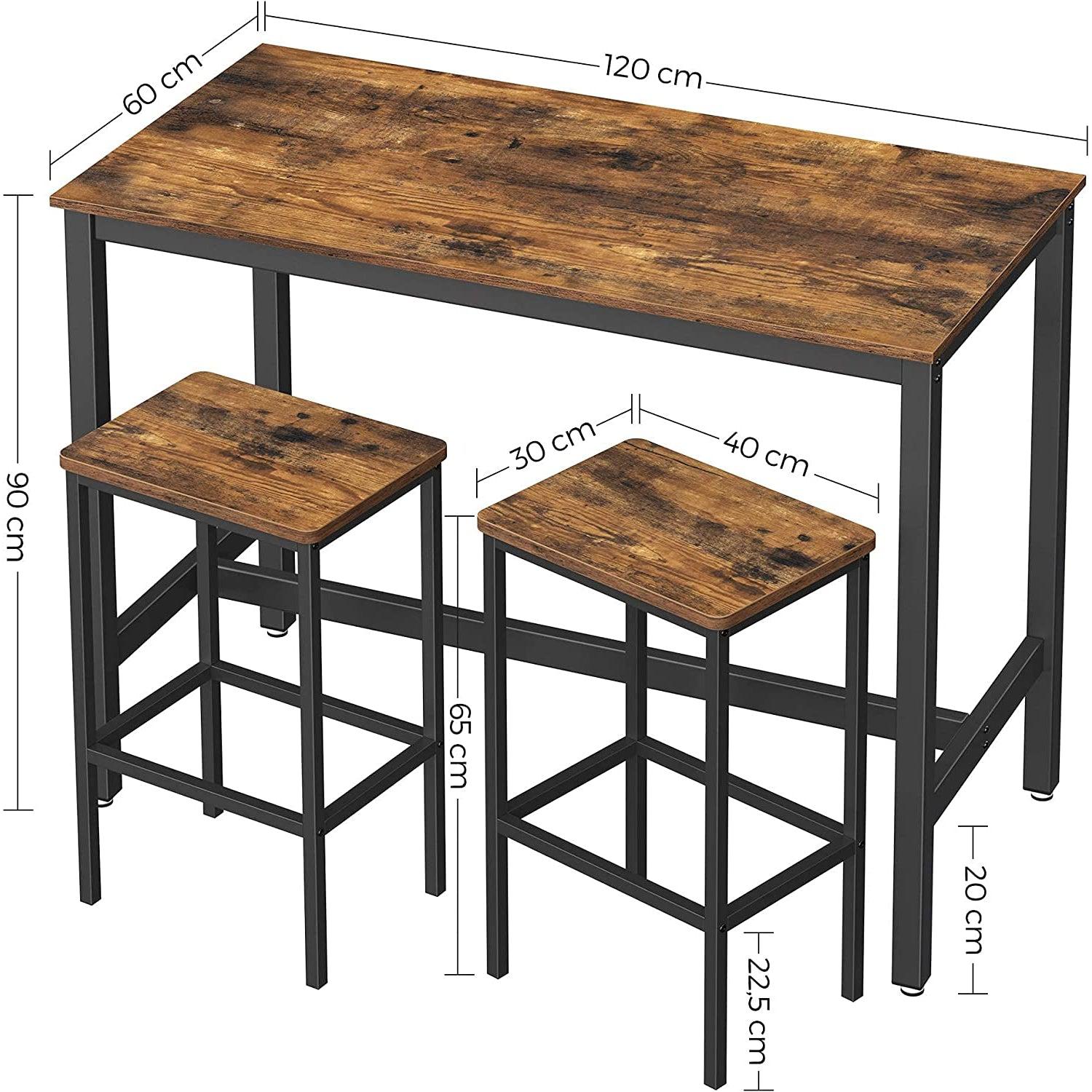 Barski stol s 2 barske stolice, 120 x 60 x 90 cm, vintage smeđa i crna | VASAGLE-vitahome.hr