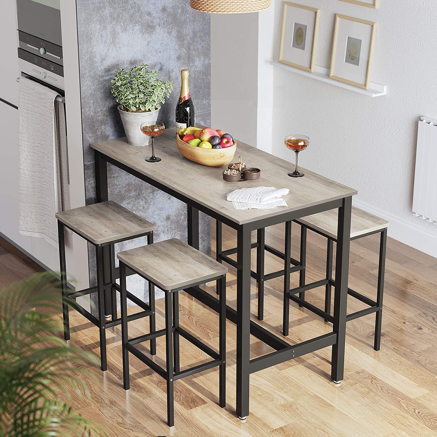 Barski stol s 2 barske stolice, 120 x 90 x 60 cm, siva i crna | VASAGLE-vitahome.hr
