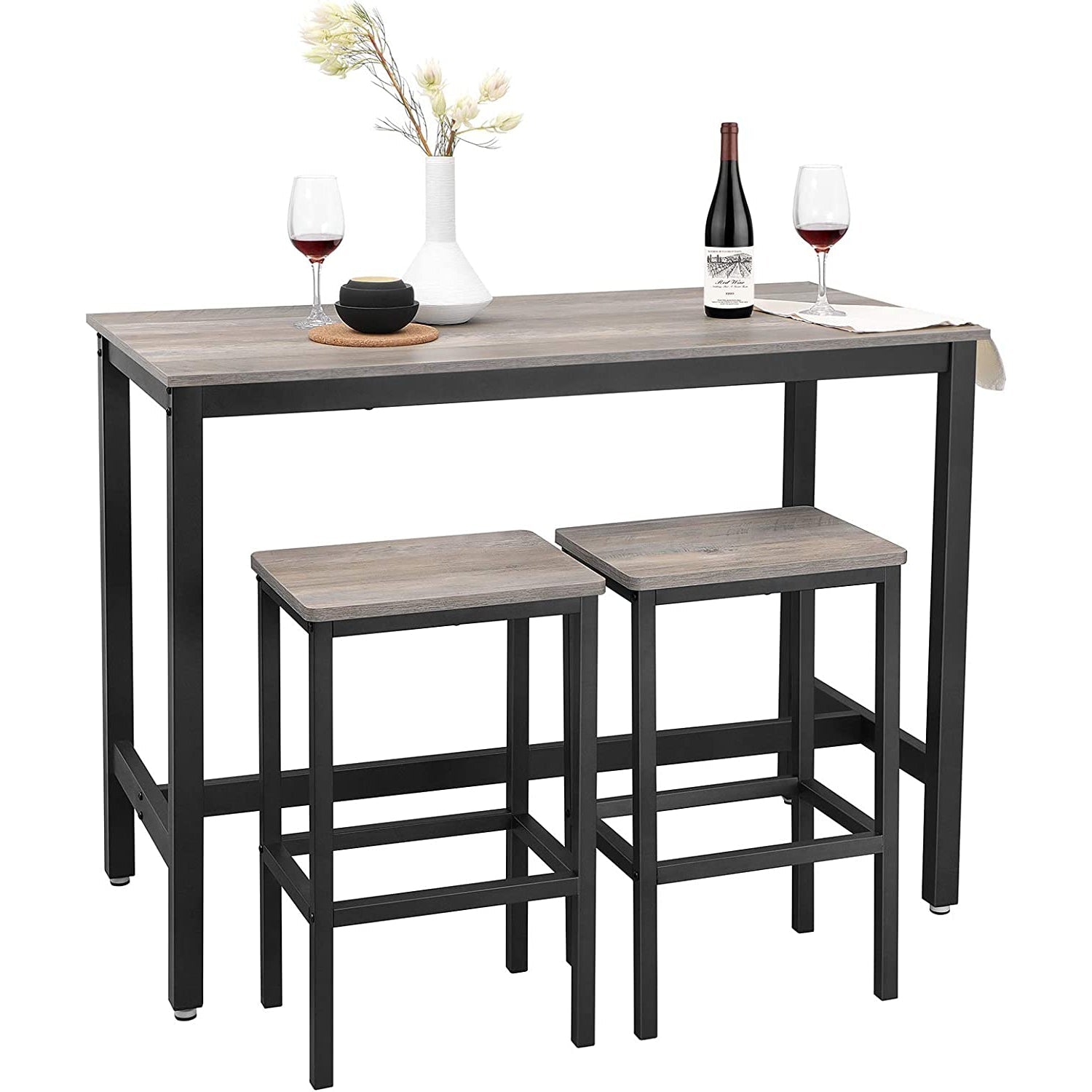 Barski stol s 2 barske stolice, 120 x 90 x 60 cm, siva i crna | VASAGLE-vitahome.hr