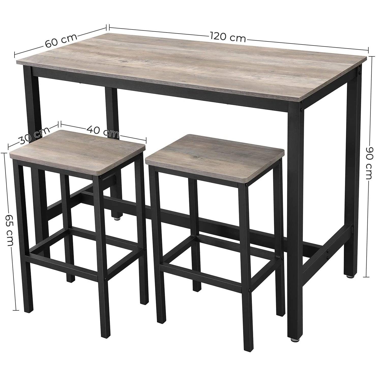 Barski stol s 2 barske stolice, 120 x 90 x 60 cm, siva i crna | VASAGLE-vitahome.hr