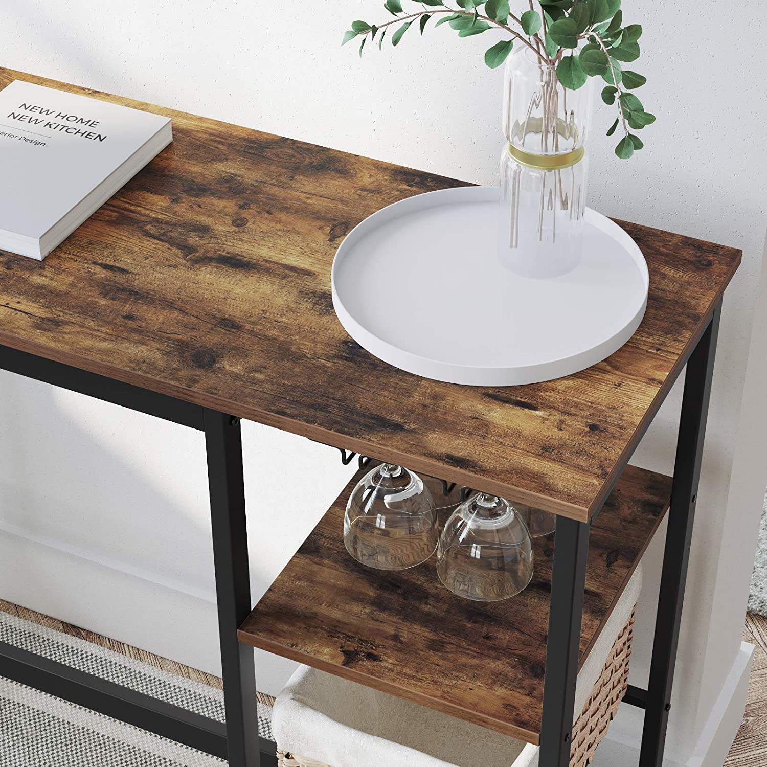 Barski stol s držačem za vinske čaše i boce 110 x 90 x 40 cm, smeđe crni | VASAGLE-vitahome.hr