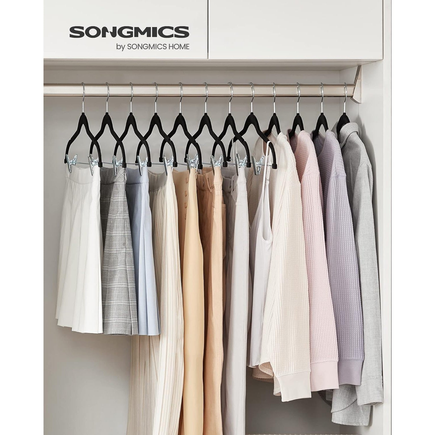 Baršunaste vješalice, paket od 12 komada, neklizajuće vješalice, crne | SONGMICS-vitahome.hr