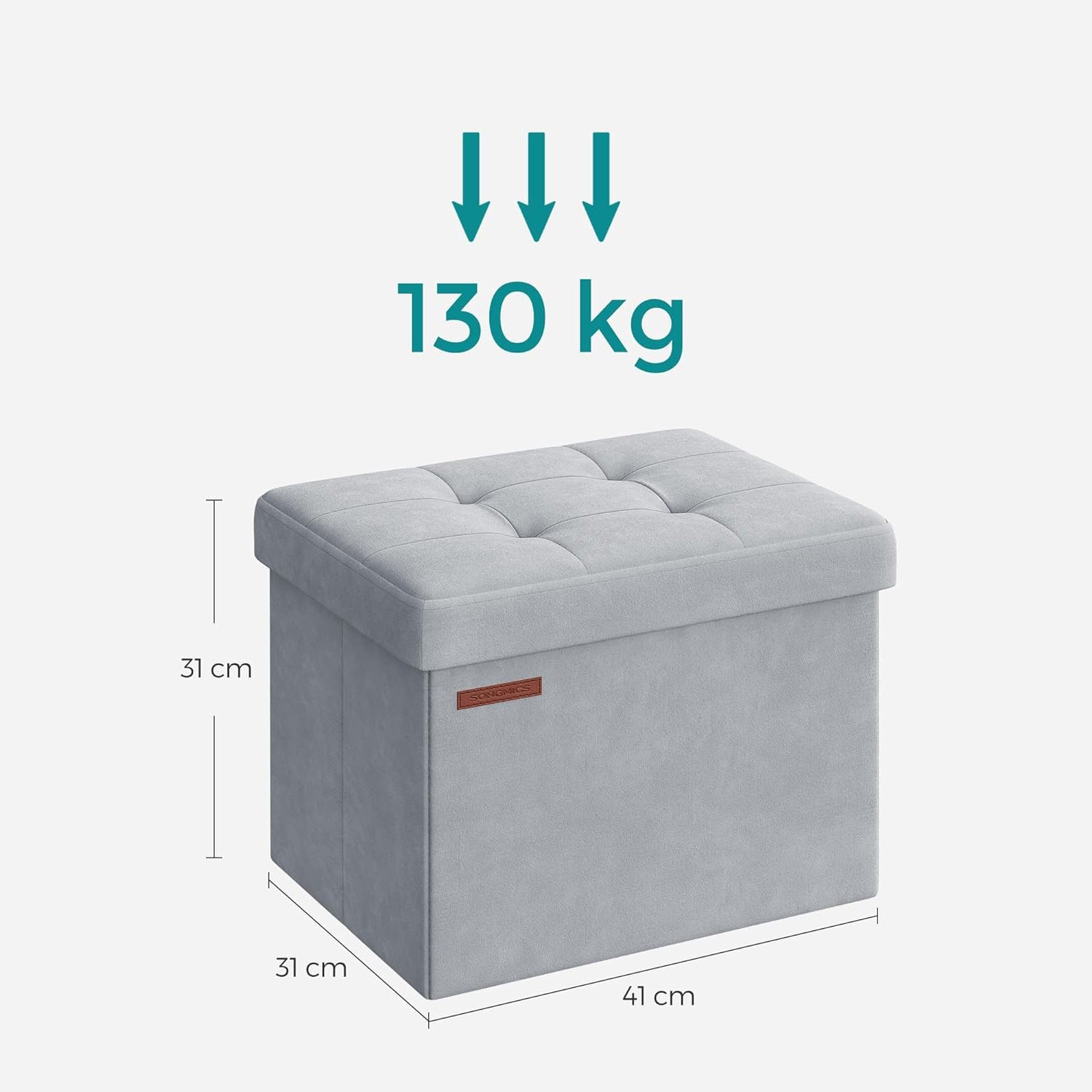 Baršunasti tabure s prostorom za pohranu, 31 x 41 x 31 cm, svijetlo sive boje | SONGMICS-vitahome.hr