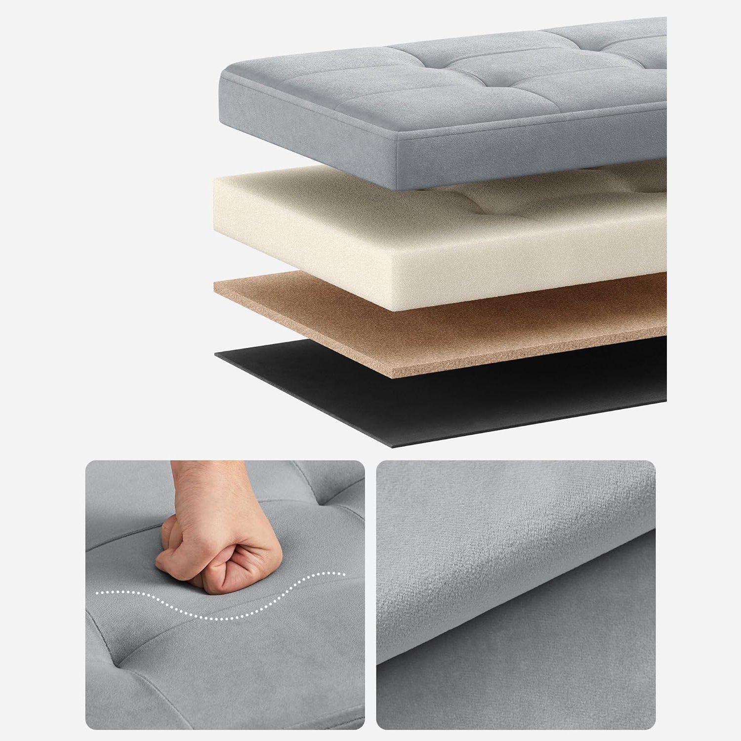 Baršunasti tabure s prostorom za pohranu, 31 x 41 x 31 cm, svijetlo sive boje | SONGMICS-vitahome.hr
