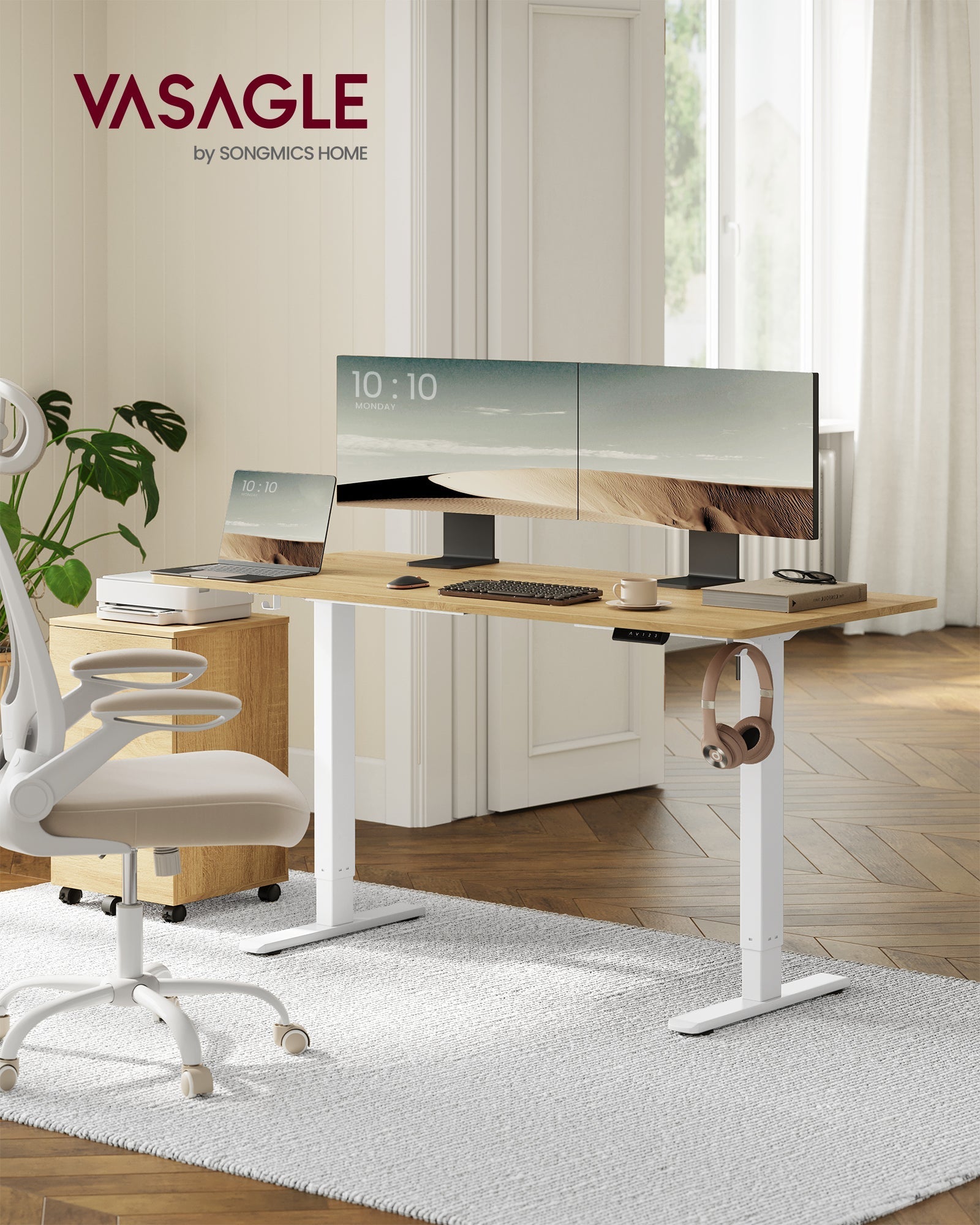 Bijeli električni okvir za radni stol s podesivom visinom, bez radne ploče