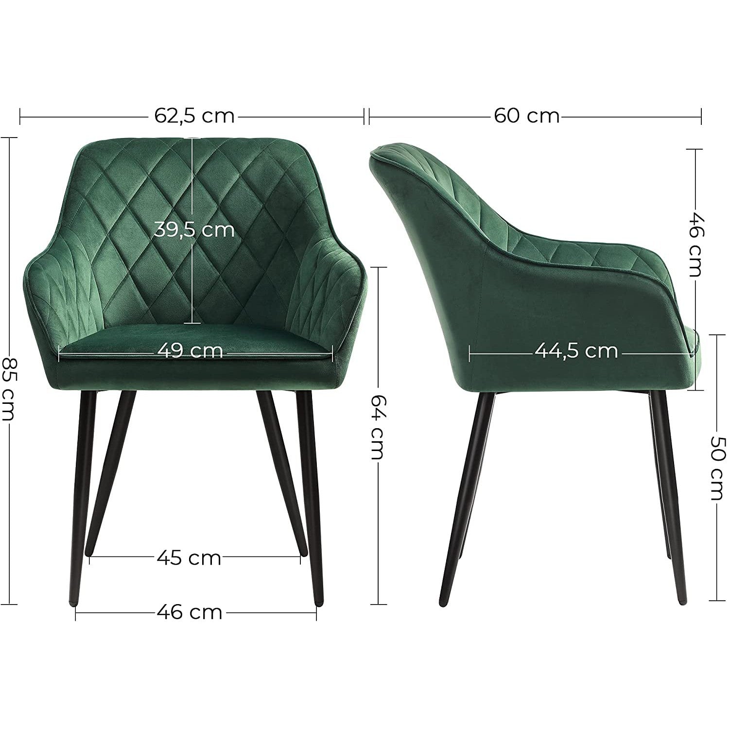Blagovaonska stolica, ergonomska stolica s naslonima za ruke, zelena | SONGMICS-vitahome.hr