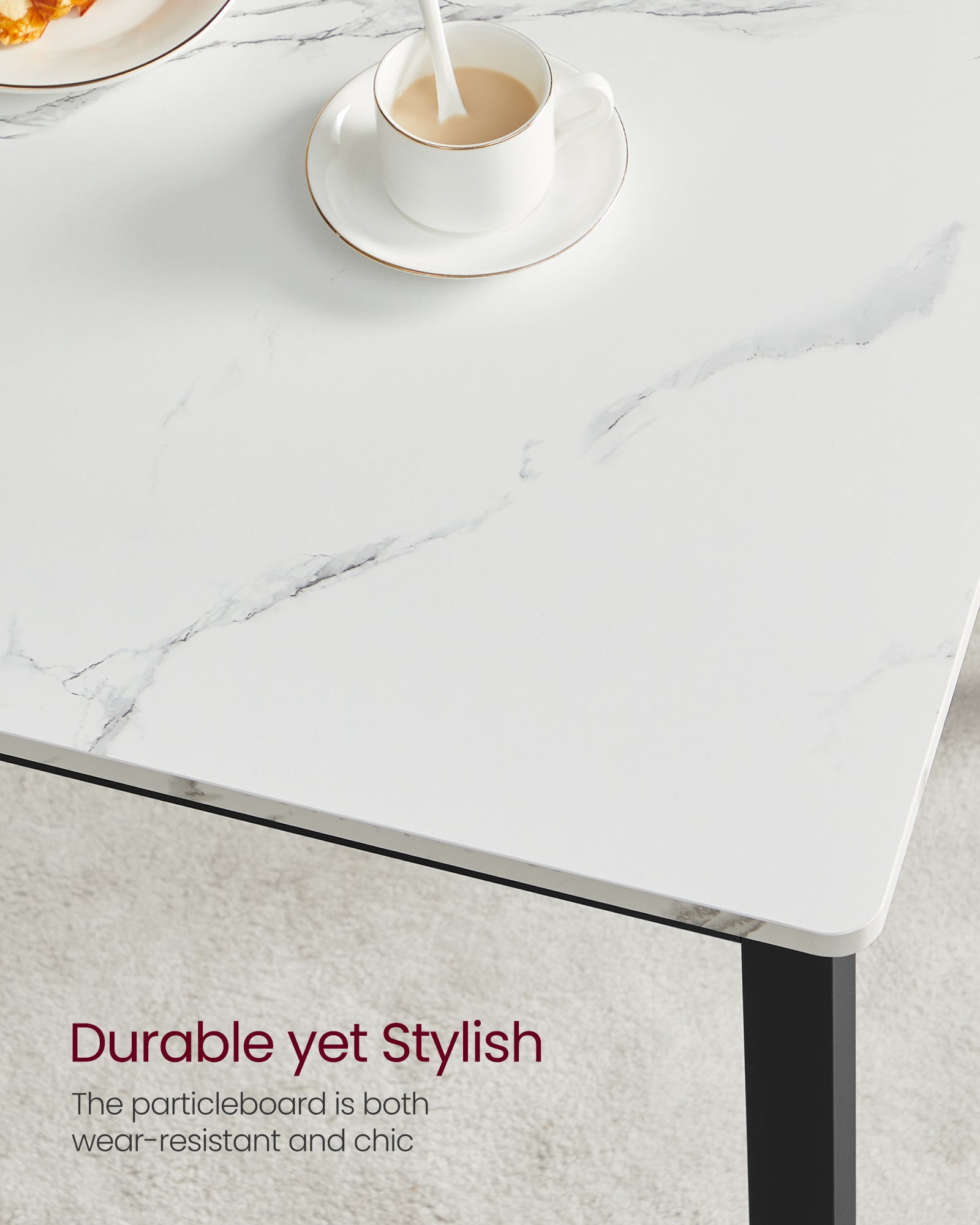 Blagovaonski stol s 2 klupe, set za 4 osobe, bijeli mramor i crna boja | VASAGLE-VASAGLE-Vita Home