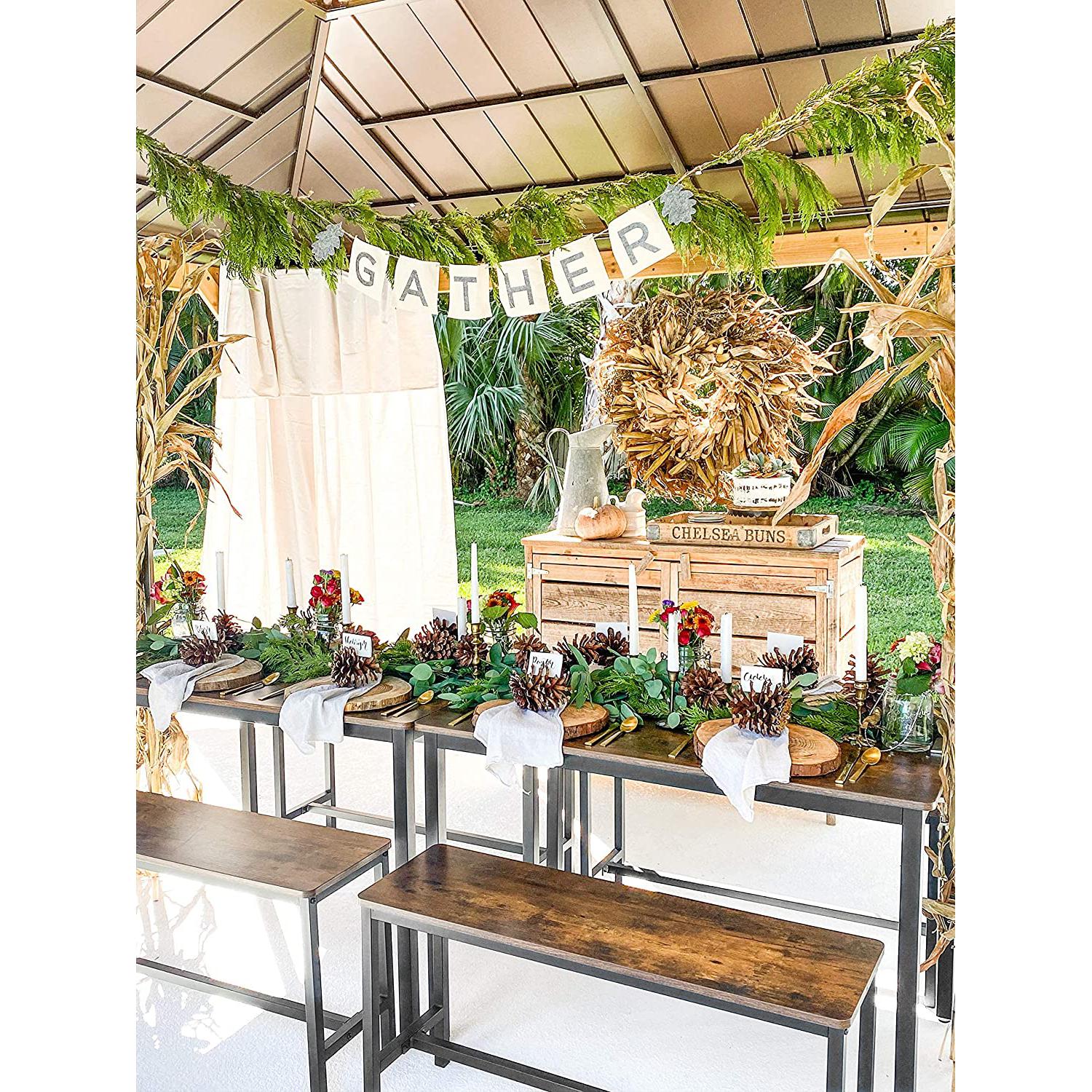 Blagovaonski stol s 2 klupe, trodjelni kuhinjski set, rustikalno smeđa | VASAGLE-VASAGLE-Vita Home