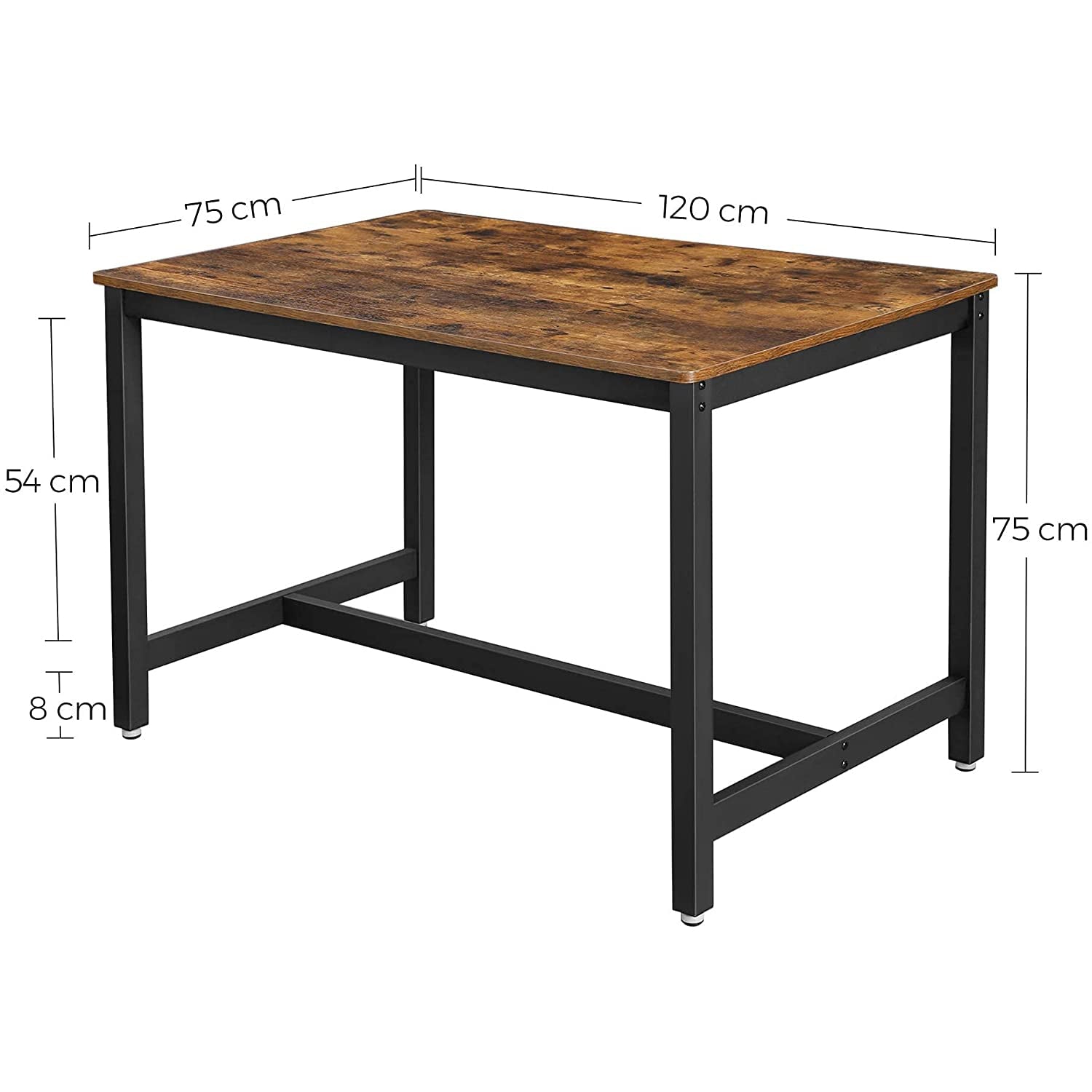 Blagovaonski stol za 4 osobe, kuhinjski stol, 120 x 75 x 75 cm, vintage smeđi | VASAGLE-vitahome.hr