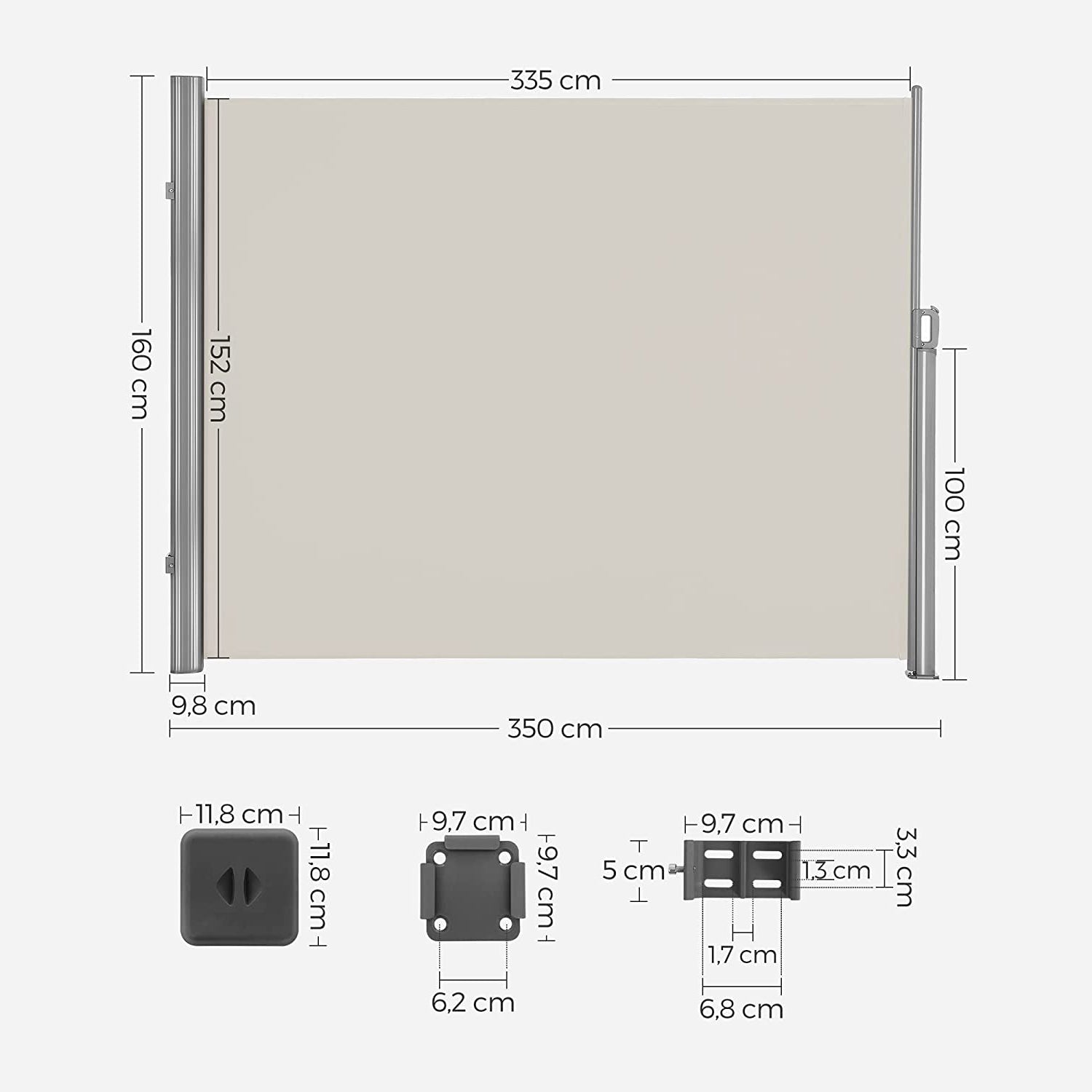 Bočna tenda 160 x 350 cm, bež | songmics-vitahome.hr