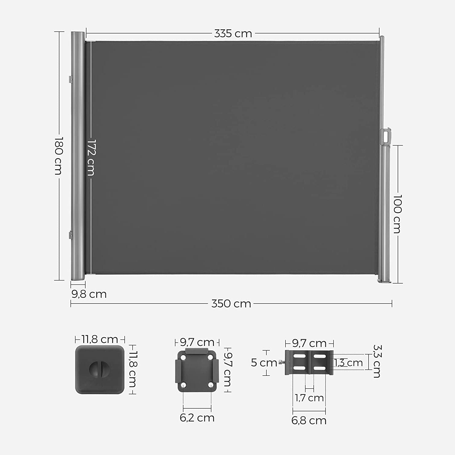 Bočna tenda za balkon i terasu 180 x 350 cm, dimno siva | SONGMICS-vitahome.hr
