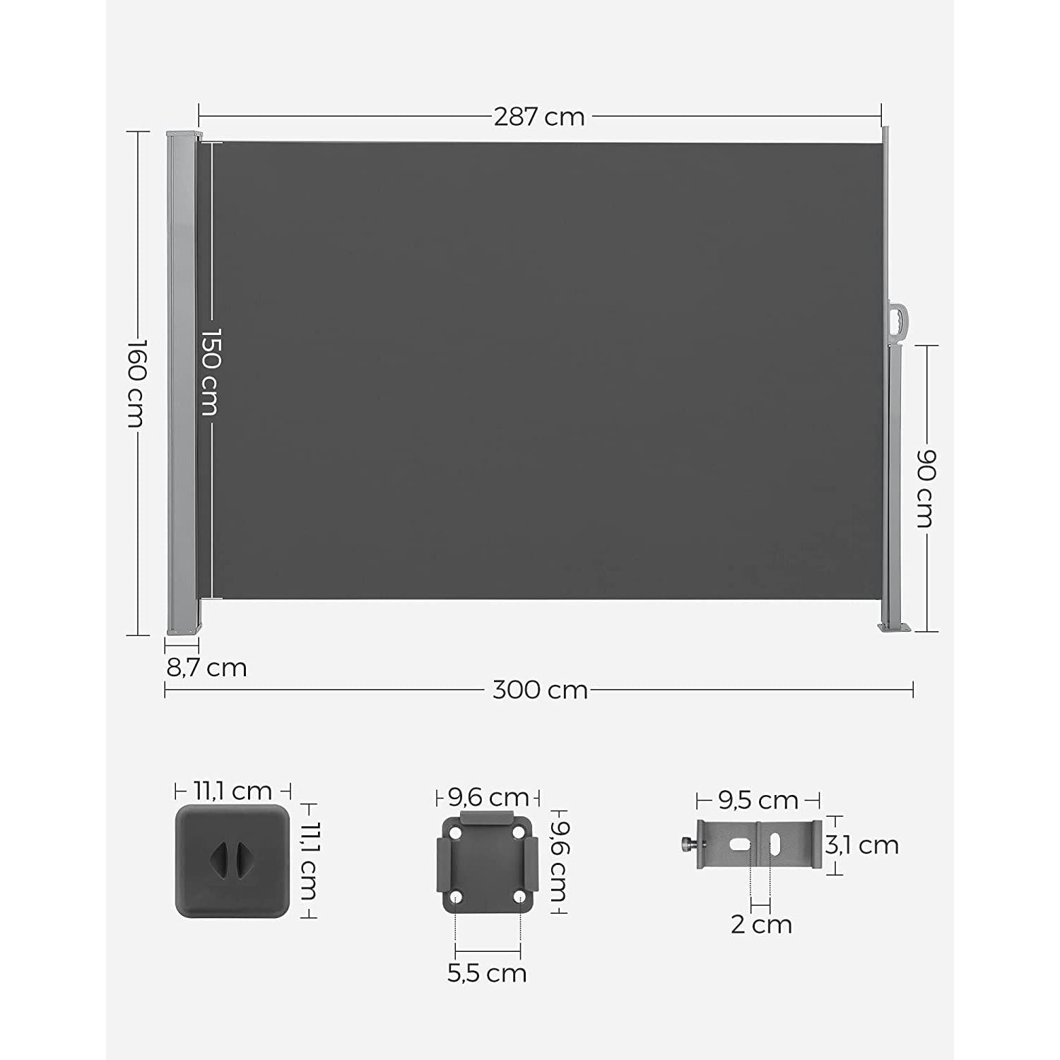 Bočna tenda za balkon i terasu 300 x 160, cm, dimno siva | SONGMICS-vitahome.hr